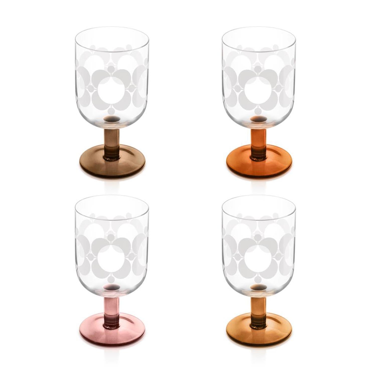 Orla Kiely Atomic Flower Wine Glass Set Of 4 - Brown Shades 1 Shaws Department Stores