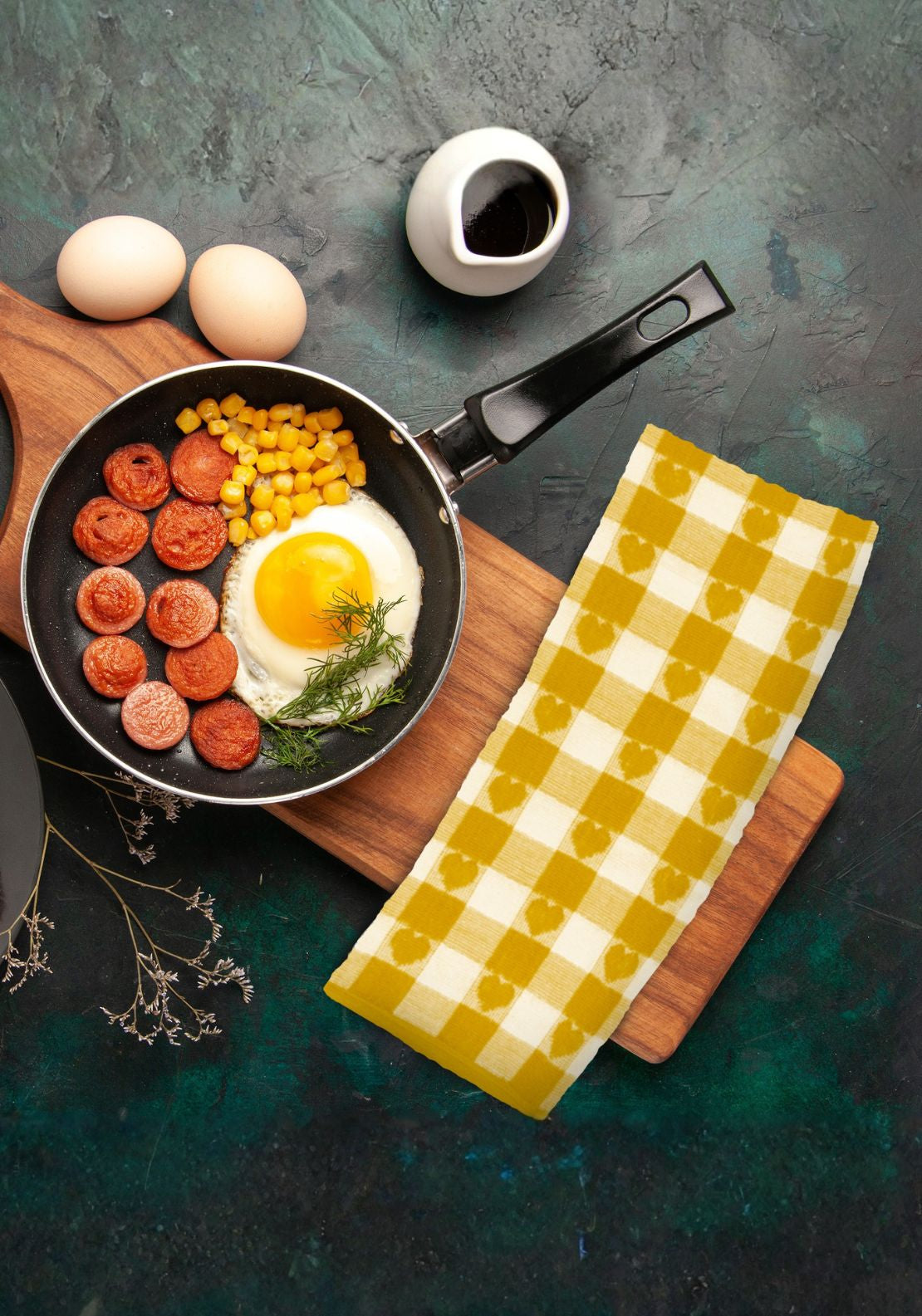 The Home Collection Hearts Check Tea Towel - Lime 4 Shaws Department Stores