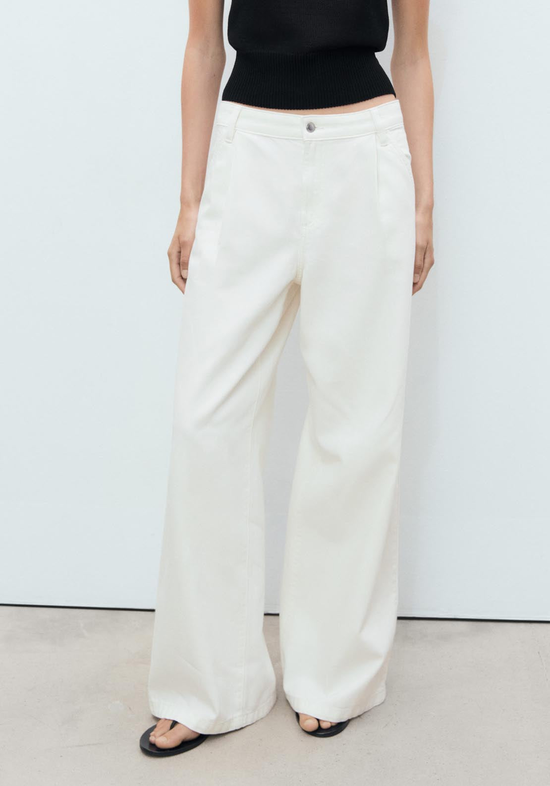 Mango Wide Leg Pleated Jeans - Beige 1 Shaws Department Stores