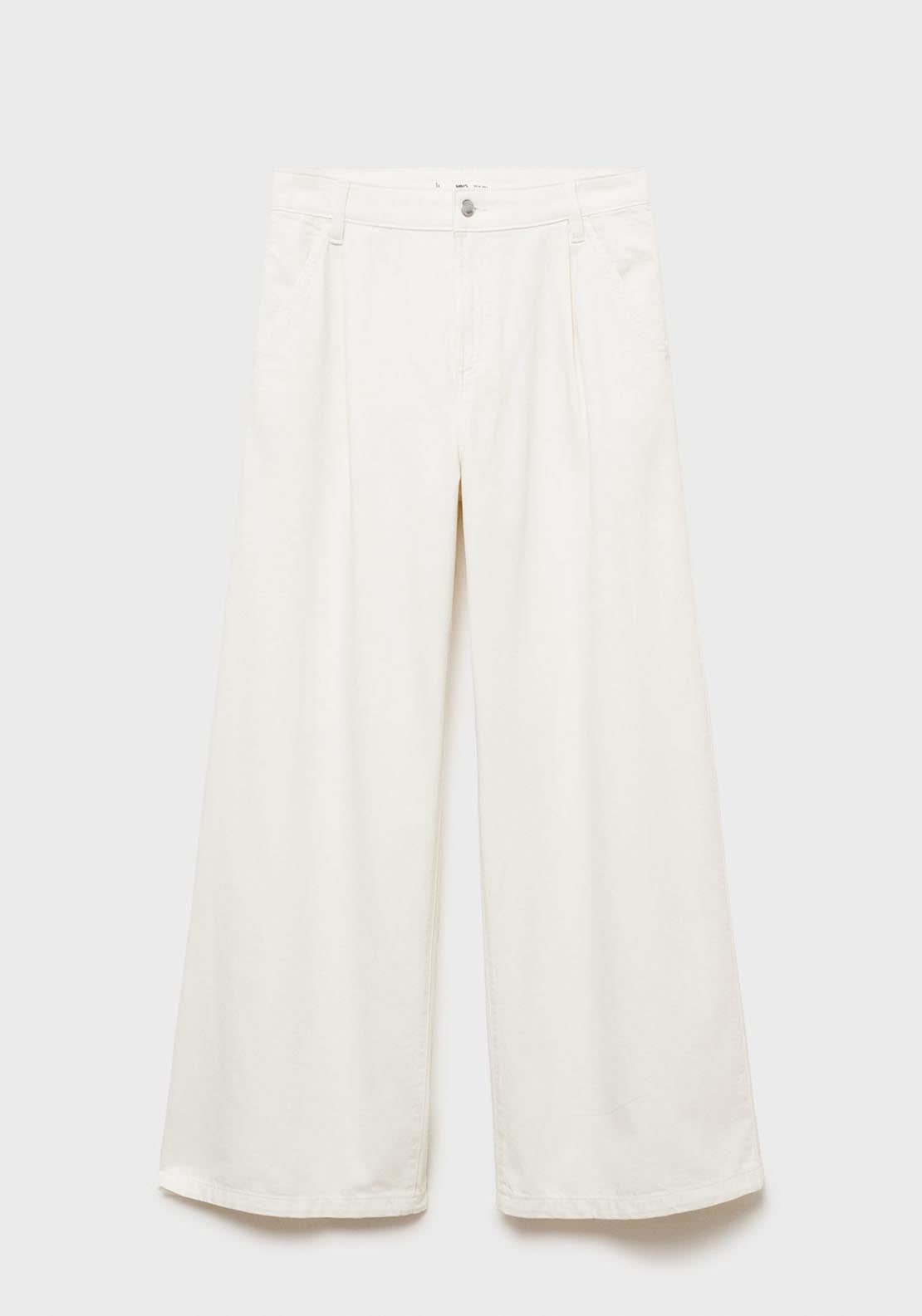 Mango Wide Leg Pleated Jeans - Beige 8 Shaws Department Stores