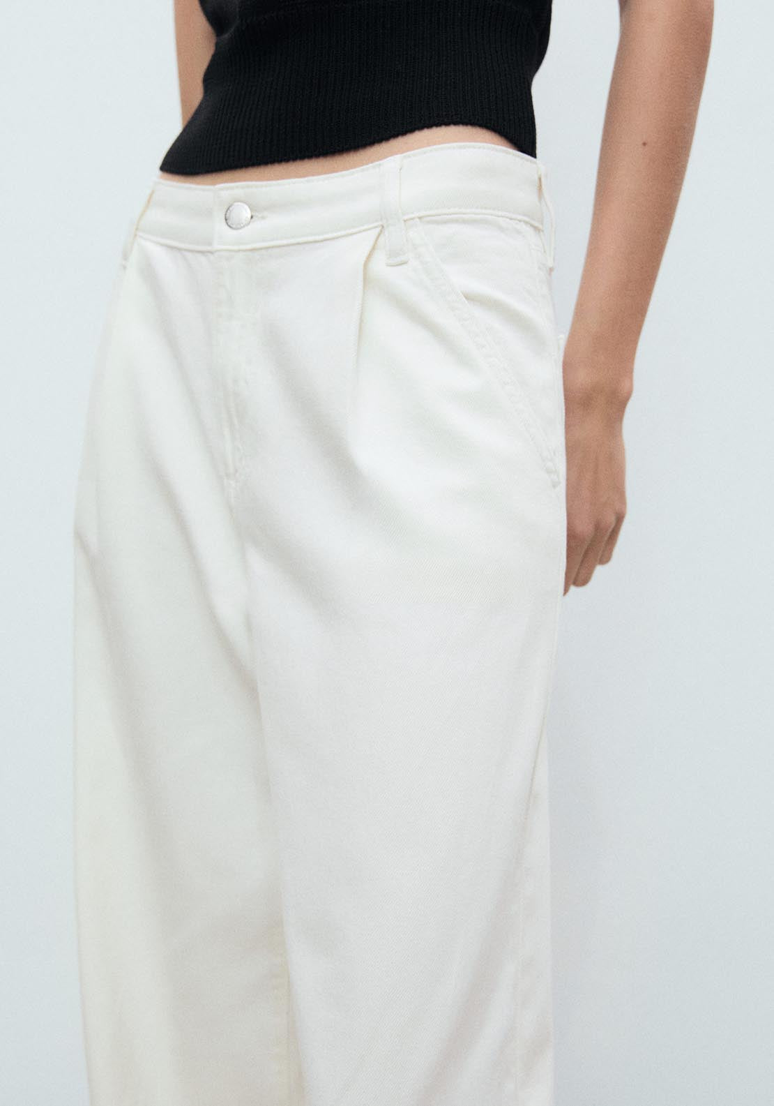 Mango Wide Leg Pleated Jeans - Beige 4 Shaws Department Stores