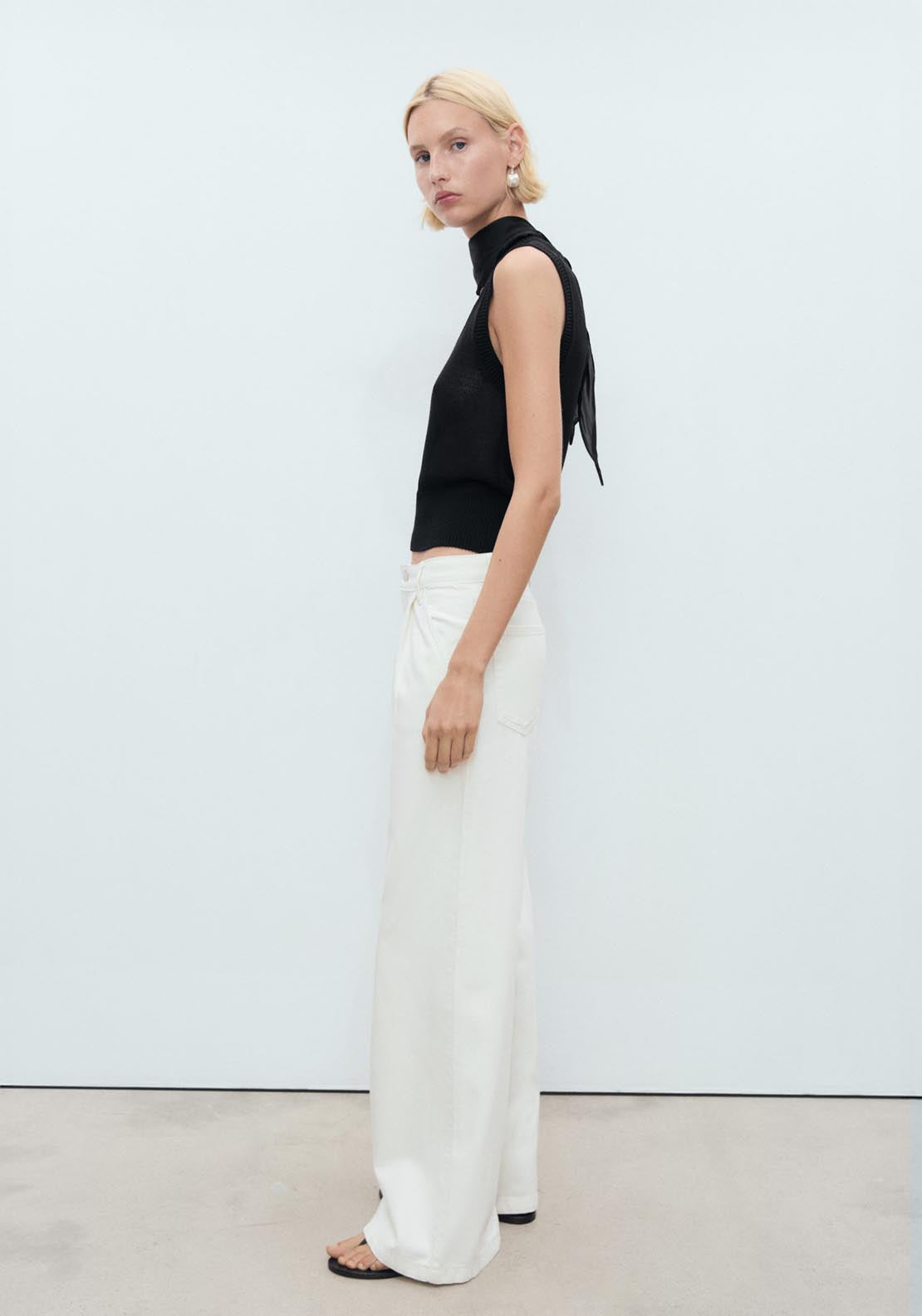 Mango Wide Leg Pleated Jeans - Beige 5 Shaws Department Stores