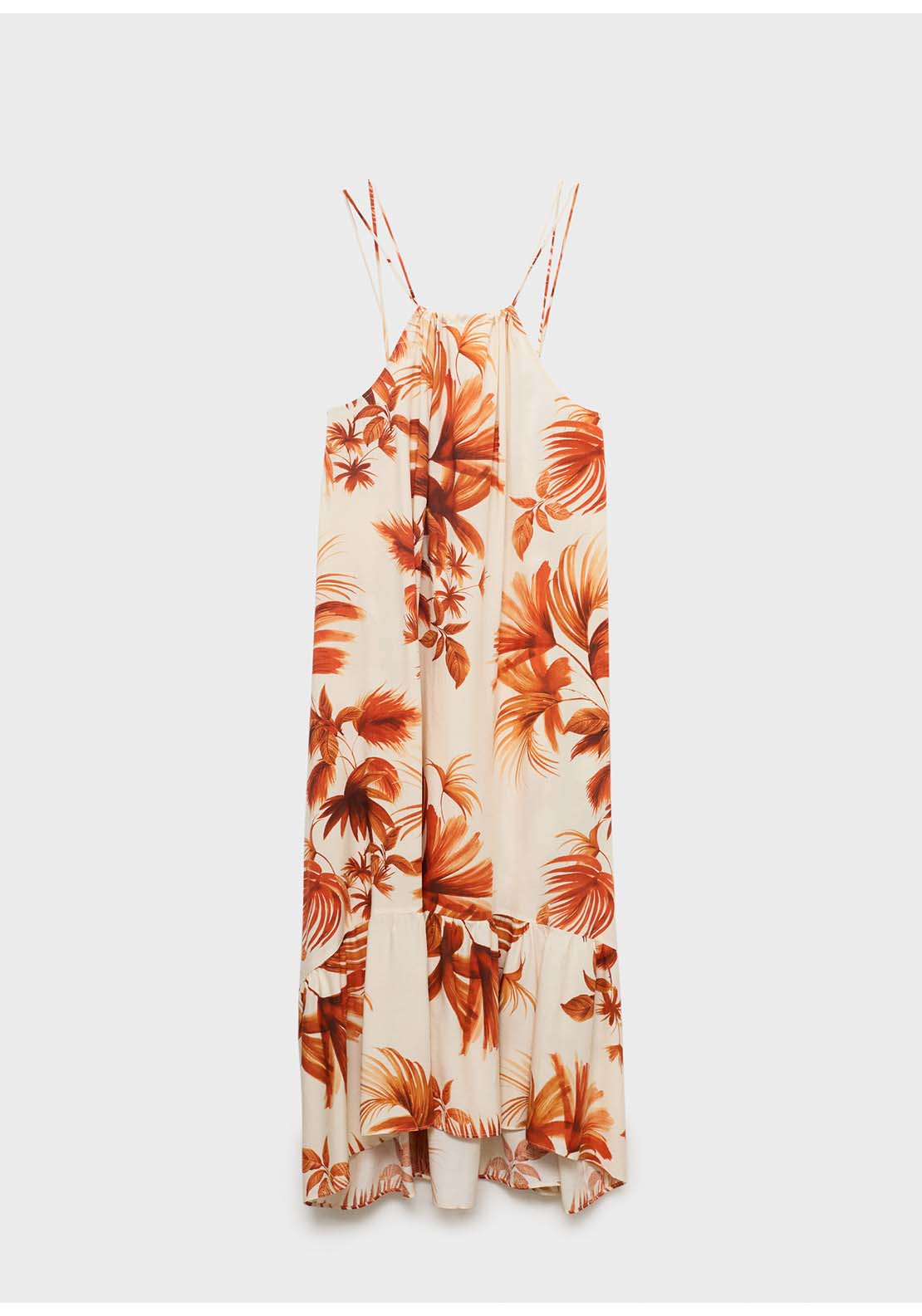 Palm Tree Print Halter Dress - Brown