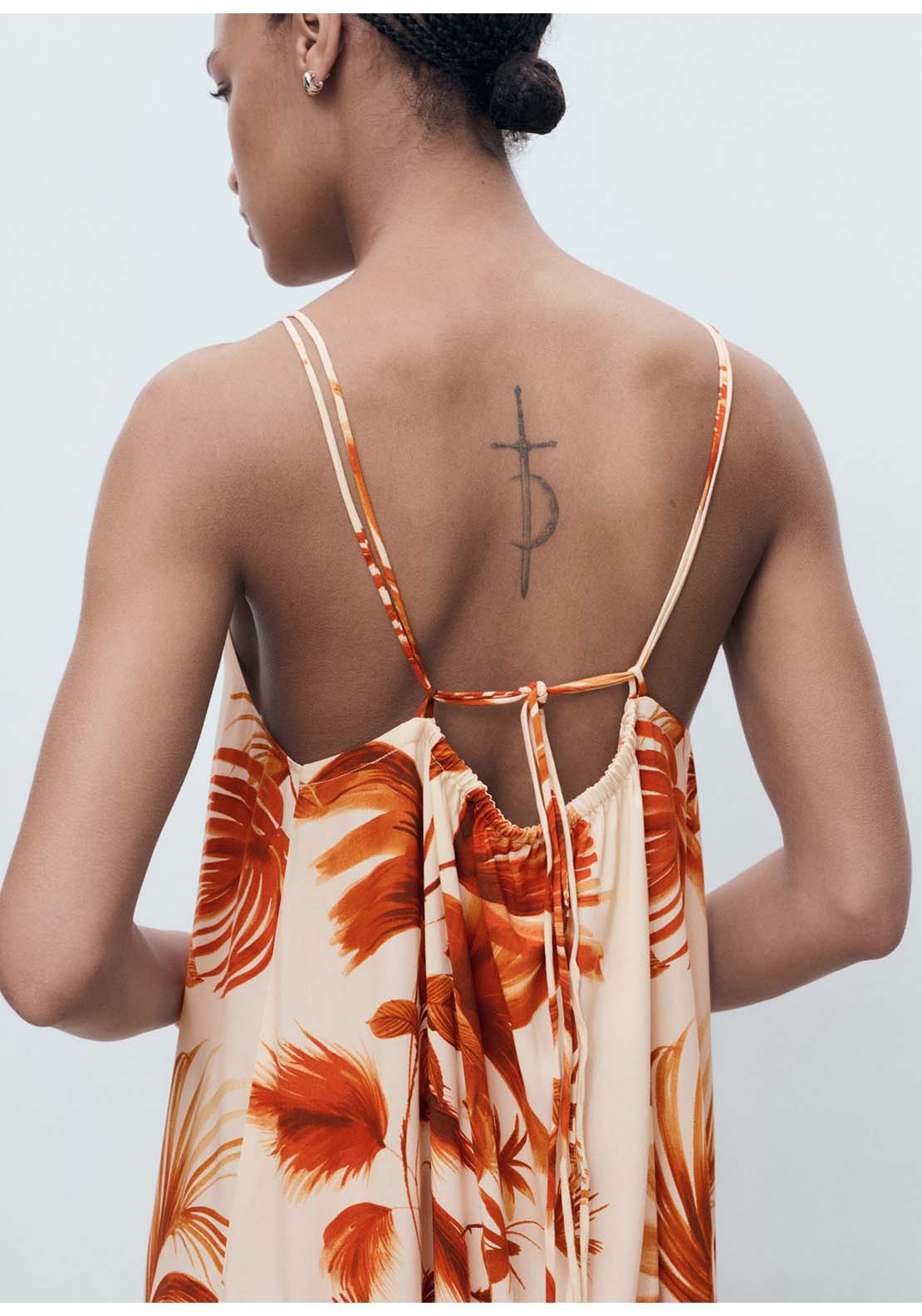 Palm Tree Print Halter Dress - Brown