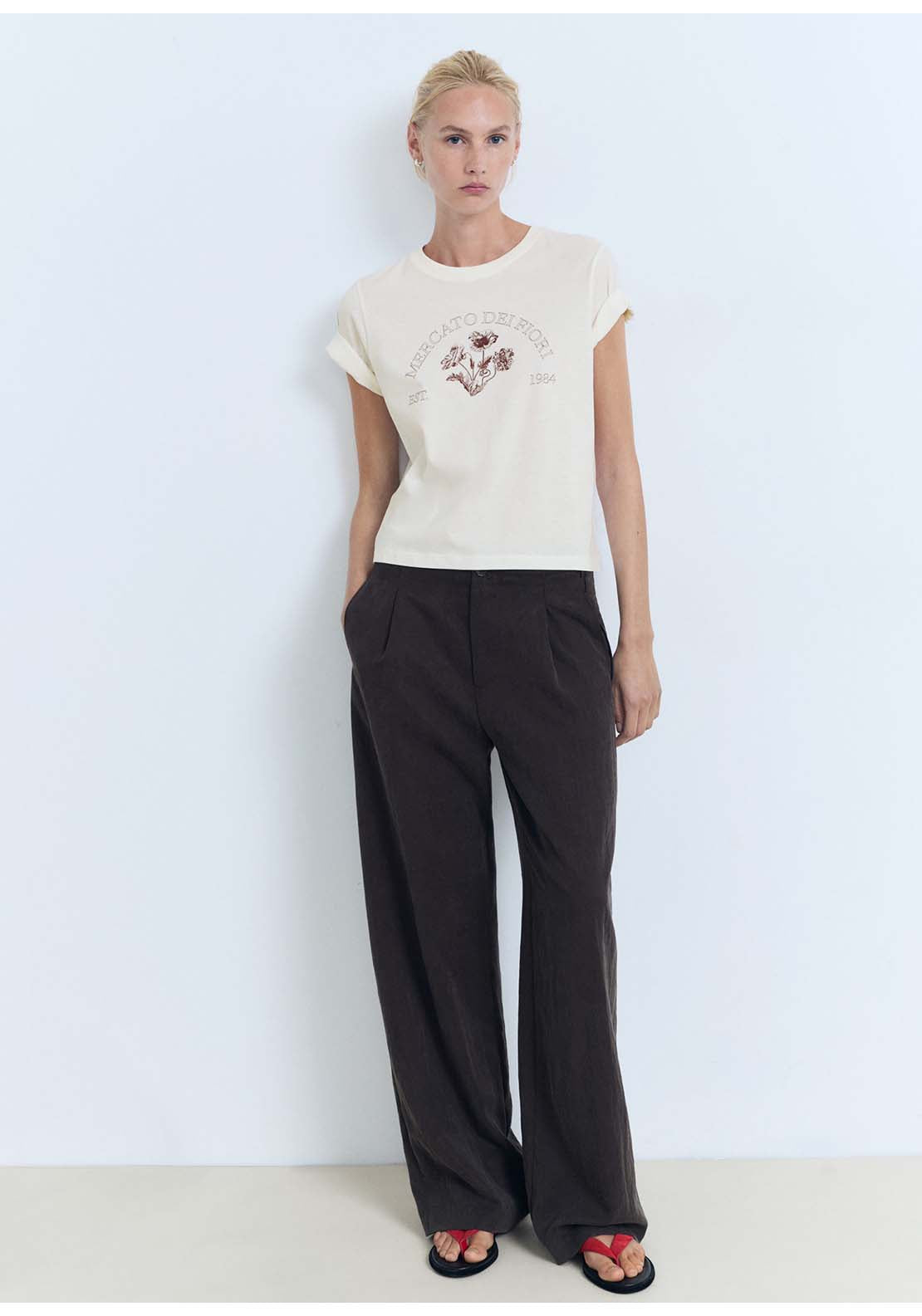 Mango T-Shirt Mercato - Cream 5 Shaws Department Stores