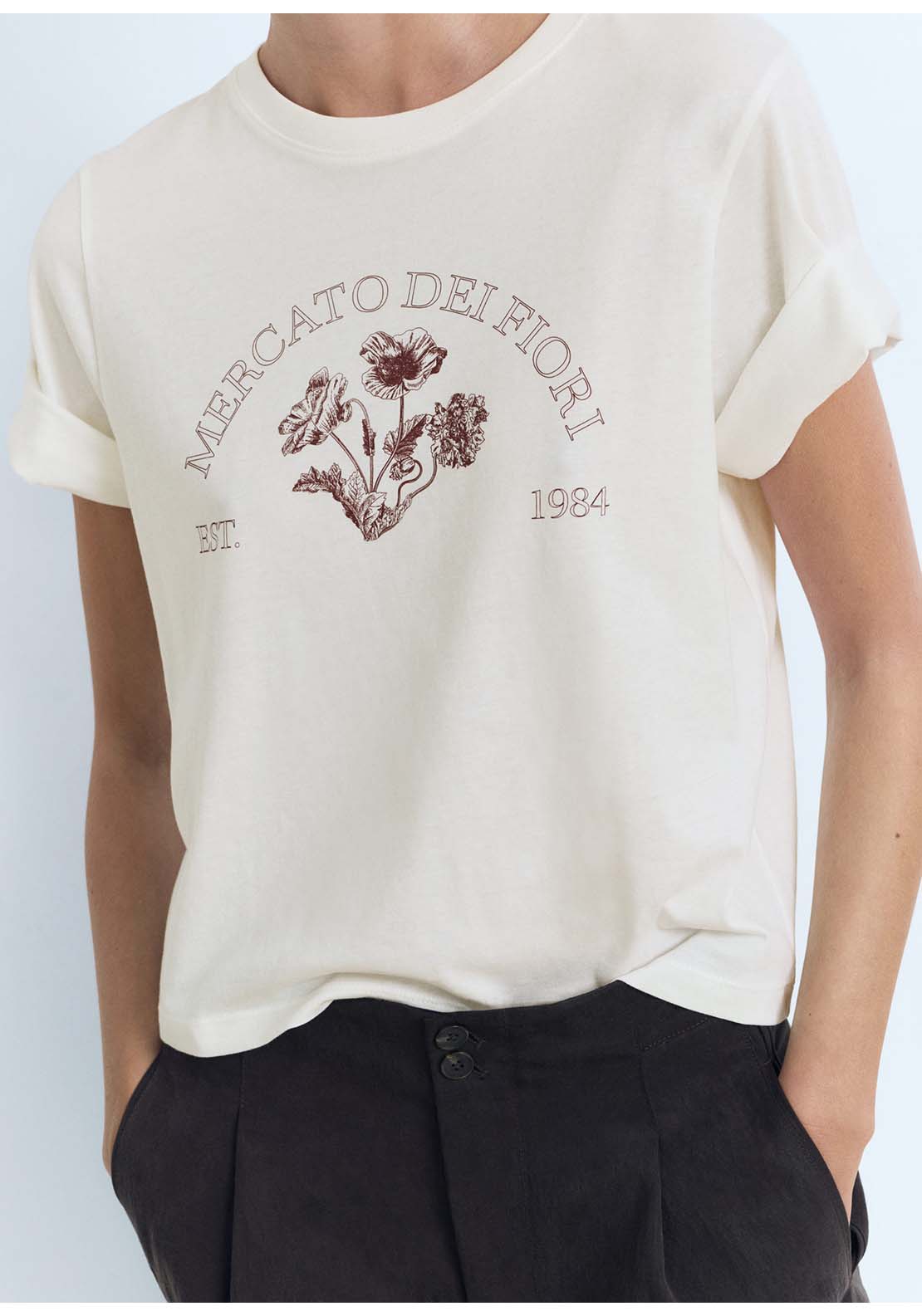 Mango T-Shirt Mercato - Cream 1 Shaws Department Stores