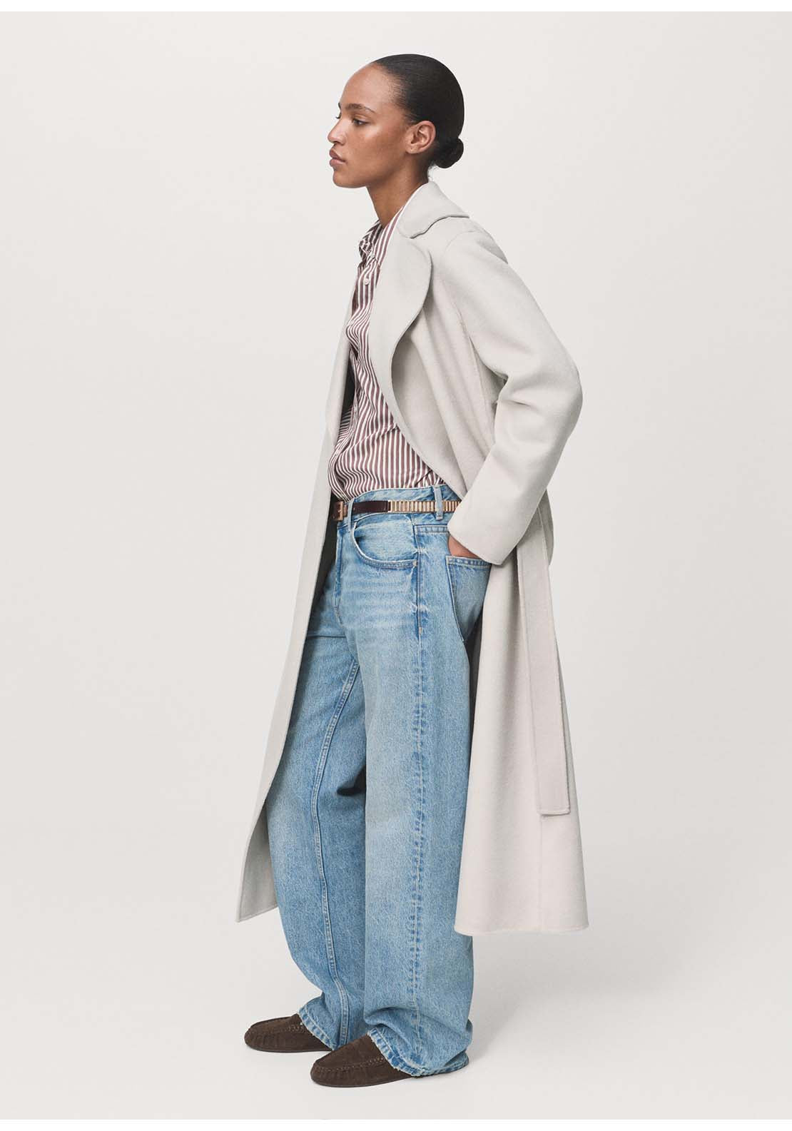 Wool Coat With Handmade Belt - Cream