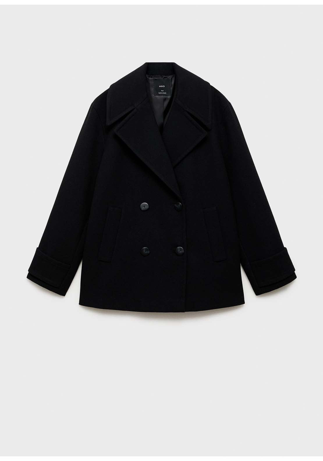 Double-Breasted Wool Blend Coat - Black