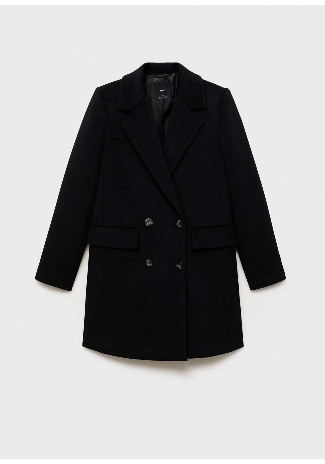Double-Breasted Wool Coat - Black
