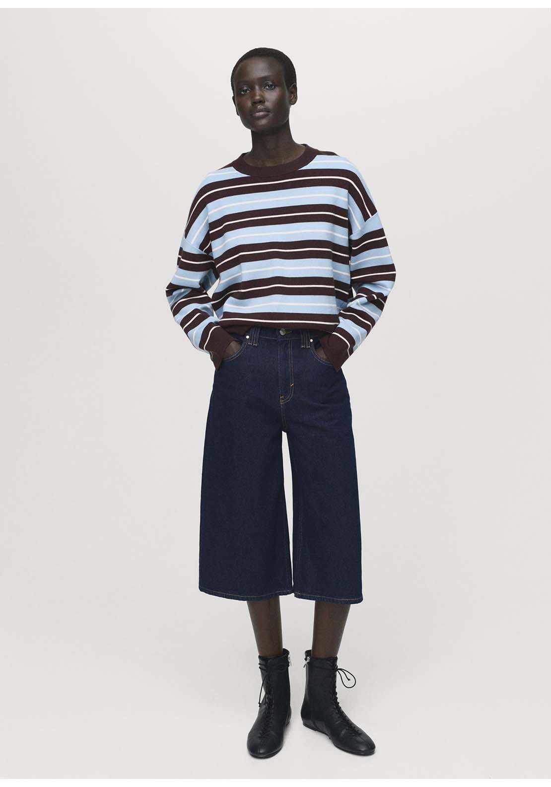 Oversized Striped Sweater - Brown