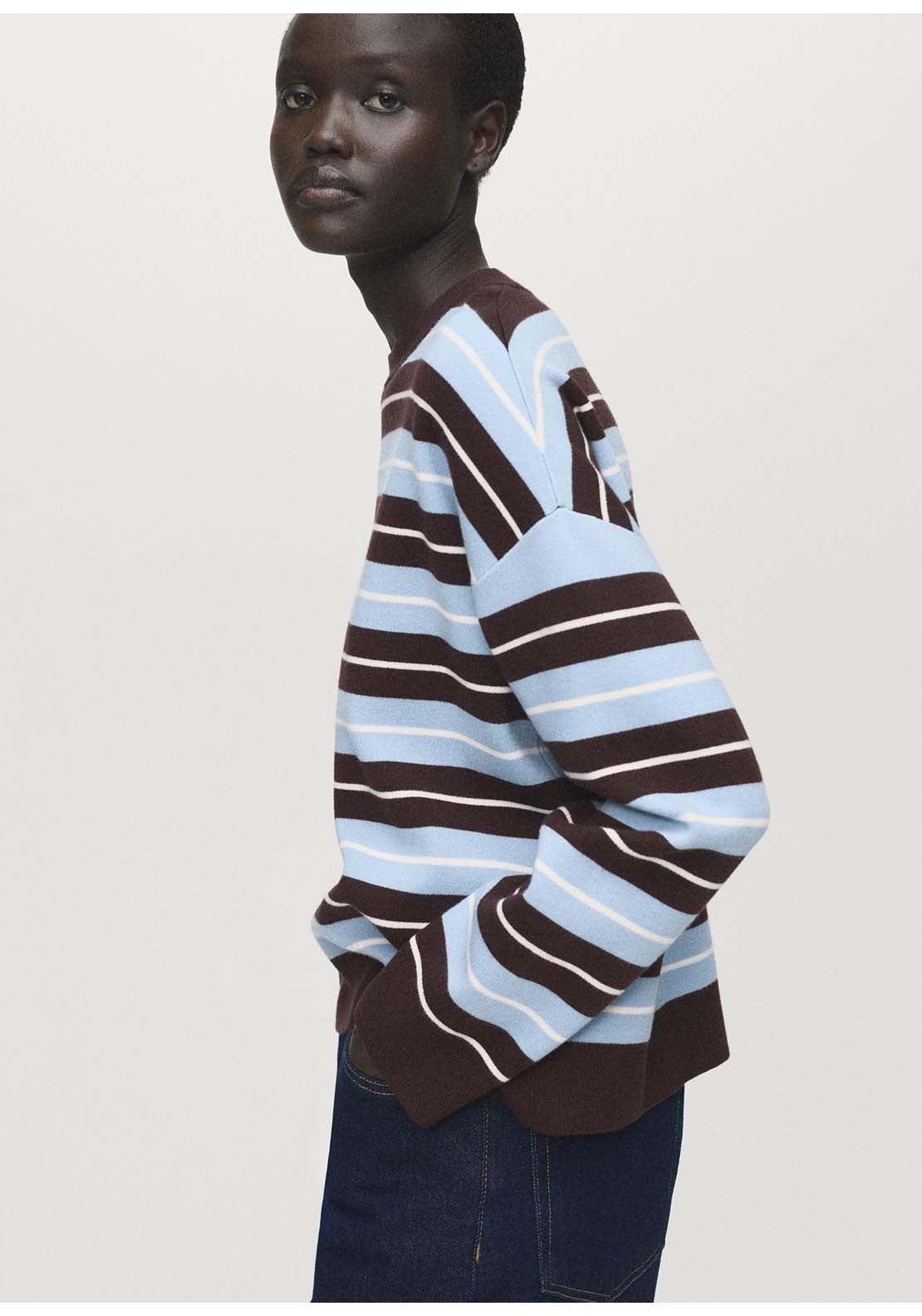 Oversized Striped Sweater - Brown