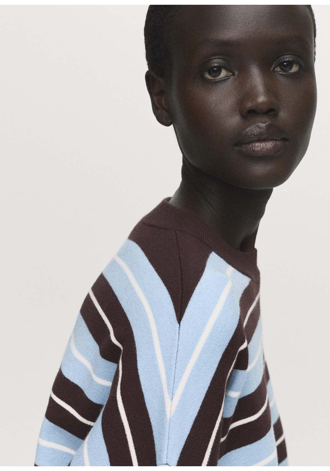 Oversized Striped Sweater - Brown
