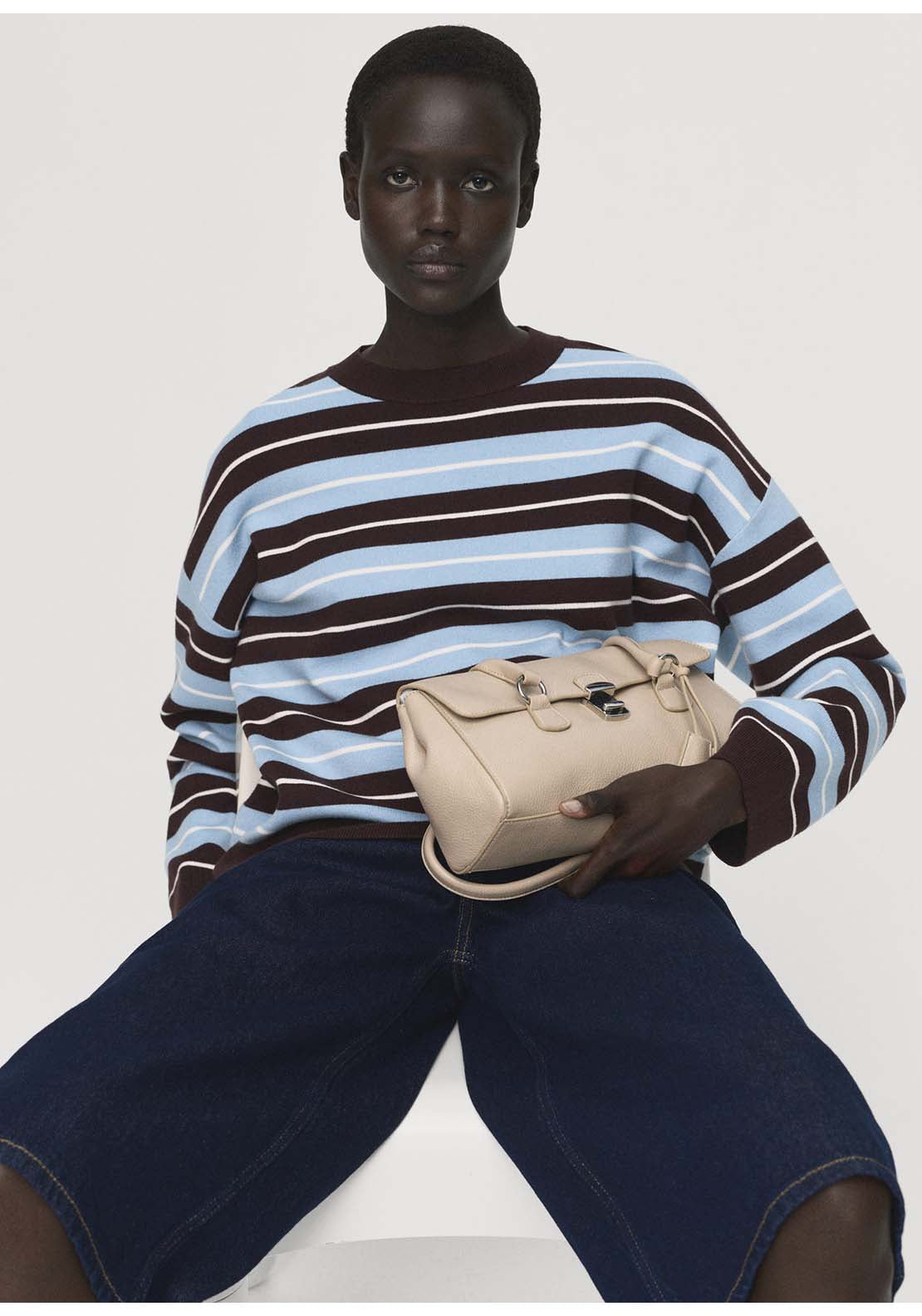 Oversized Striped Sweater - Brown