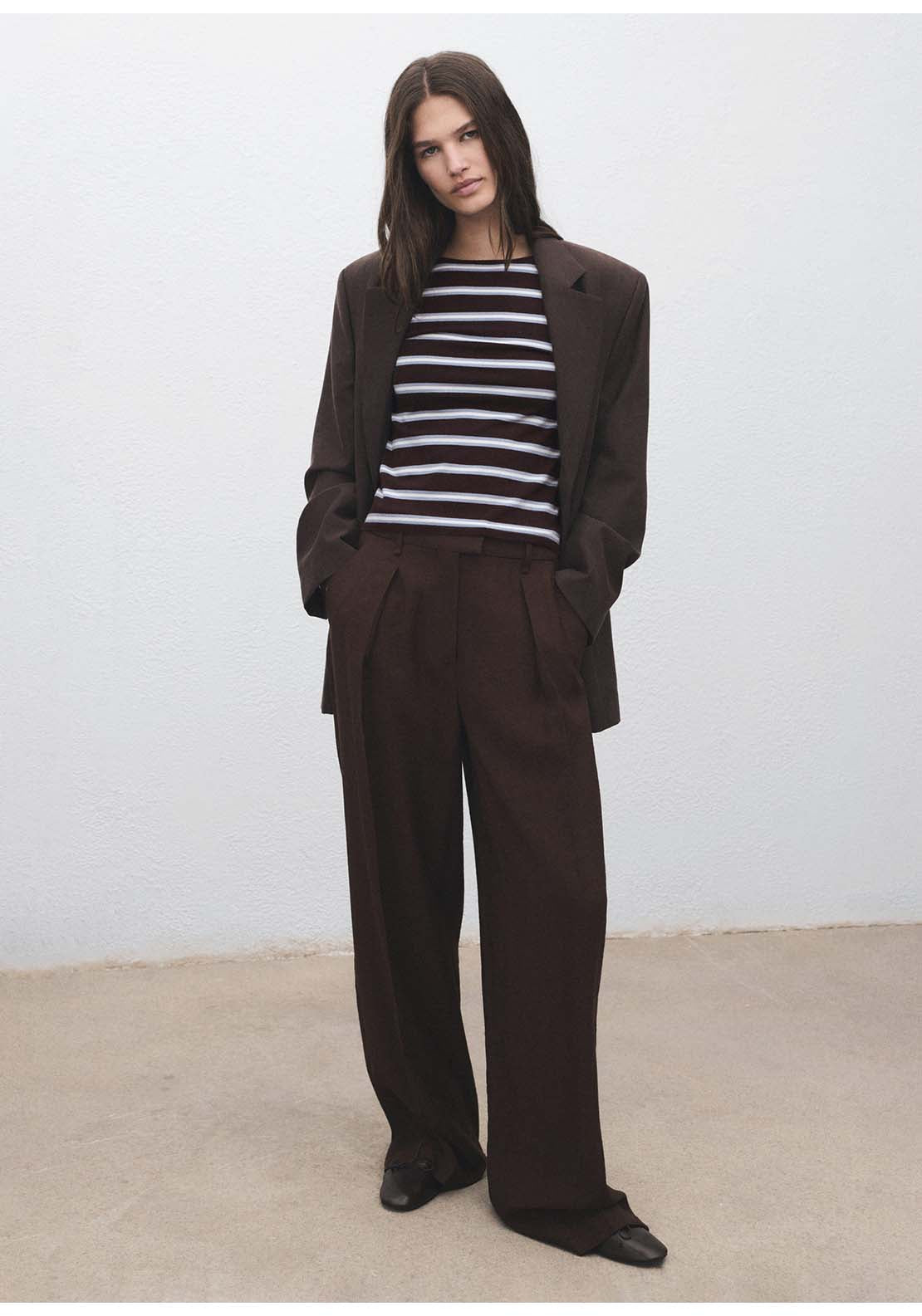 Striped Fine Knit Sweater - Brown