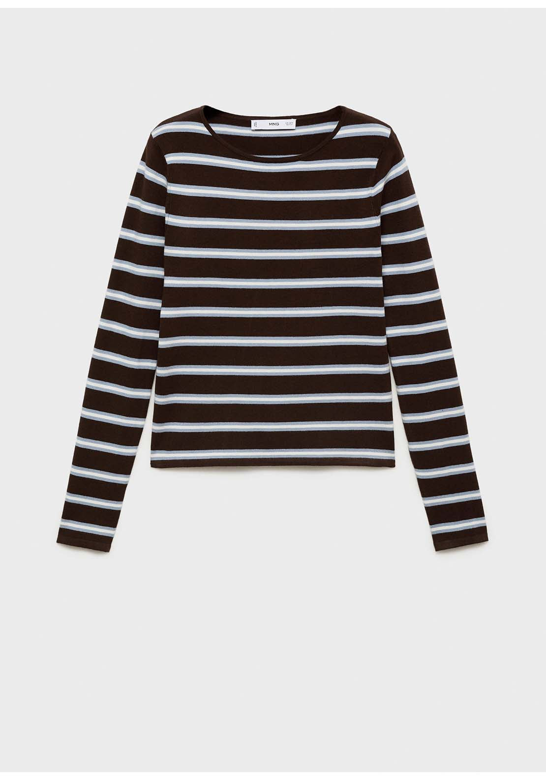 Striped Fine Knit Sweater - Brown