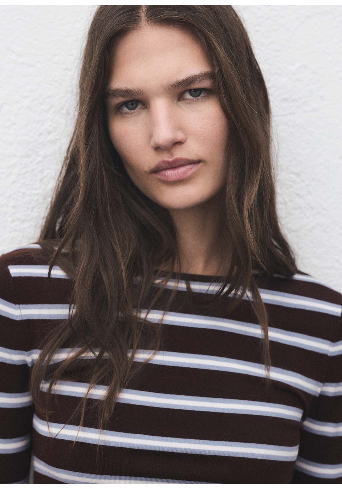 Striped Fine Knit Sweater - Brown
