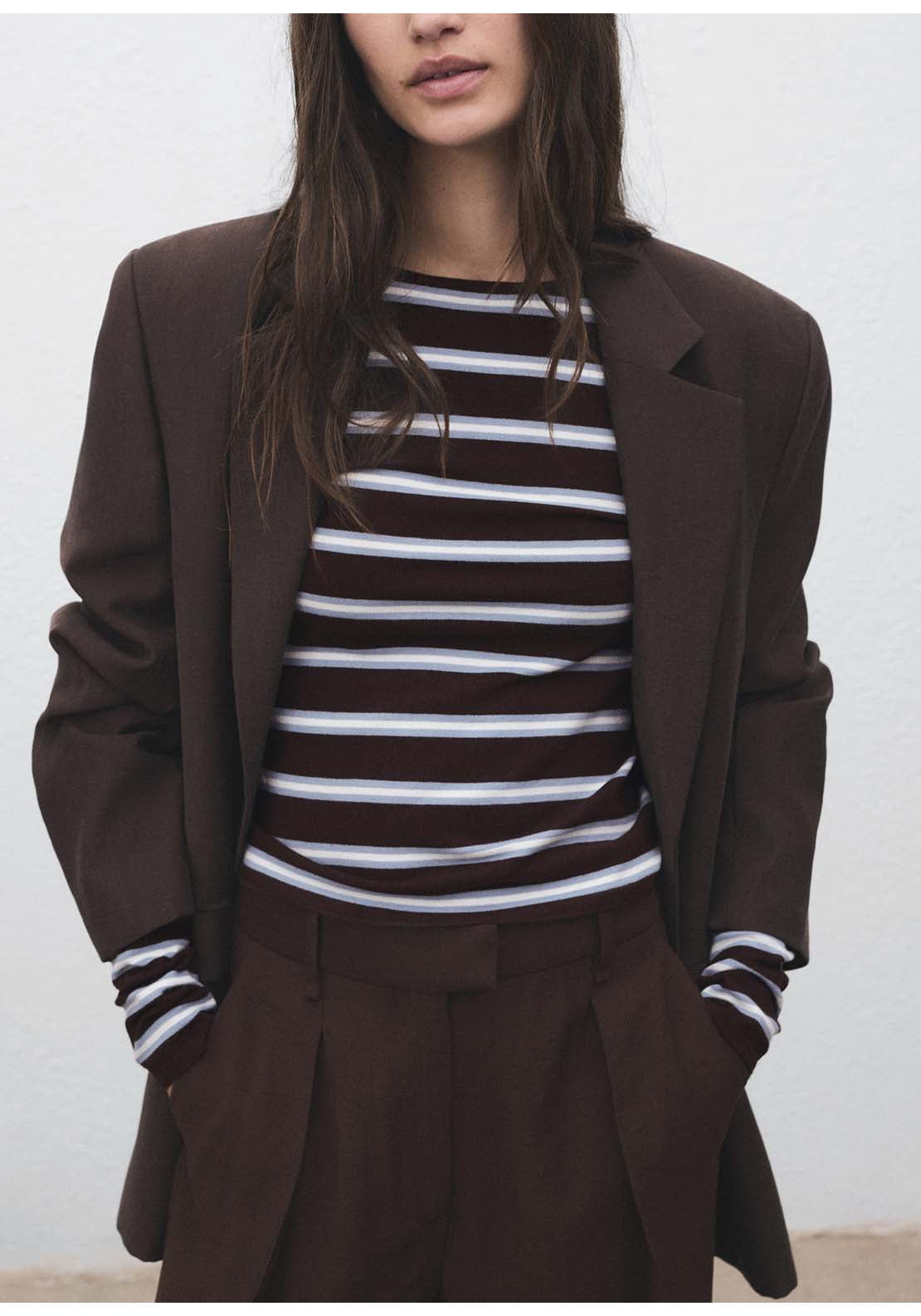 Striped Fine Knit Sweater - Brown