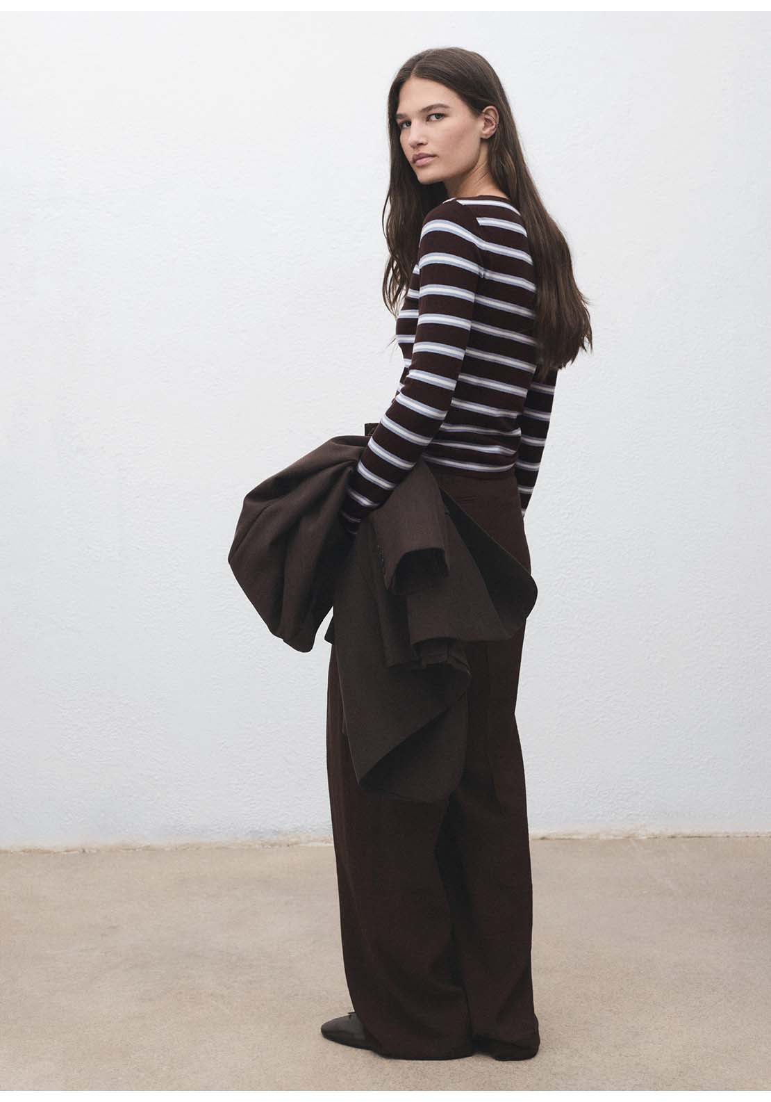 Striped Fine Knit Sweater - Brown