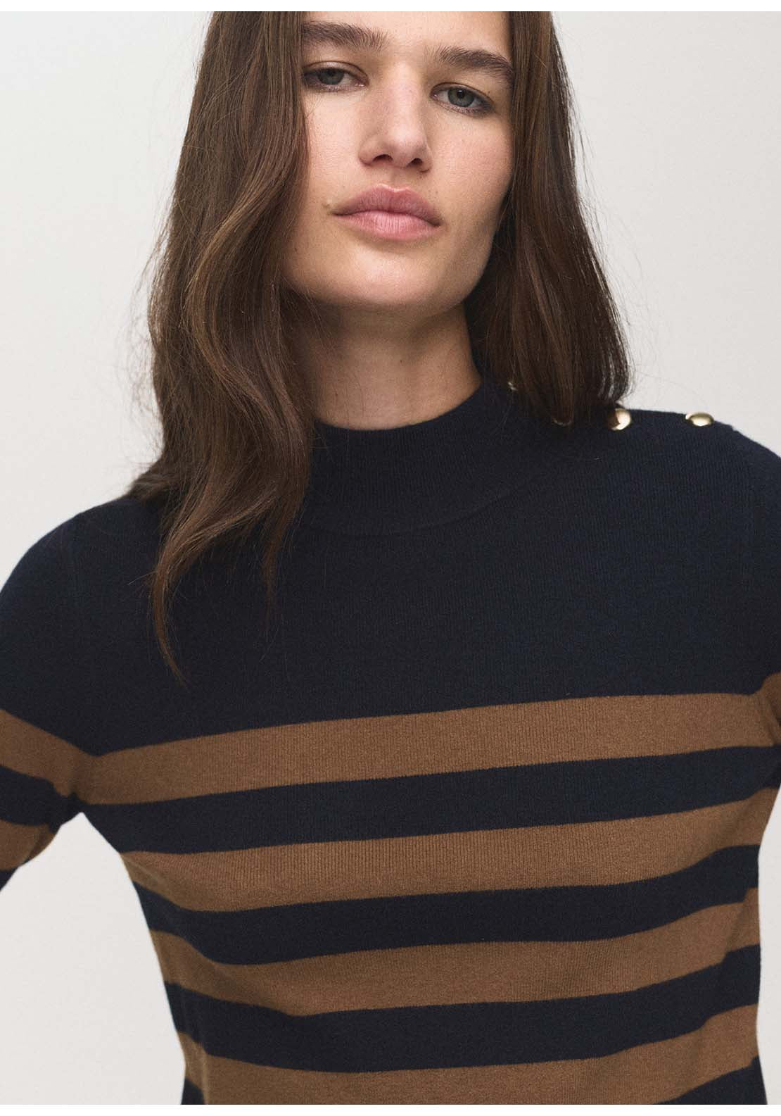 Perkins Neck Sweater With Button - Brown