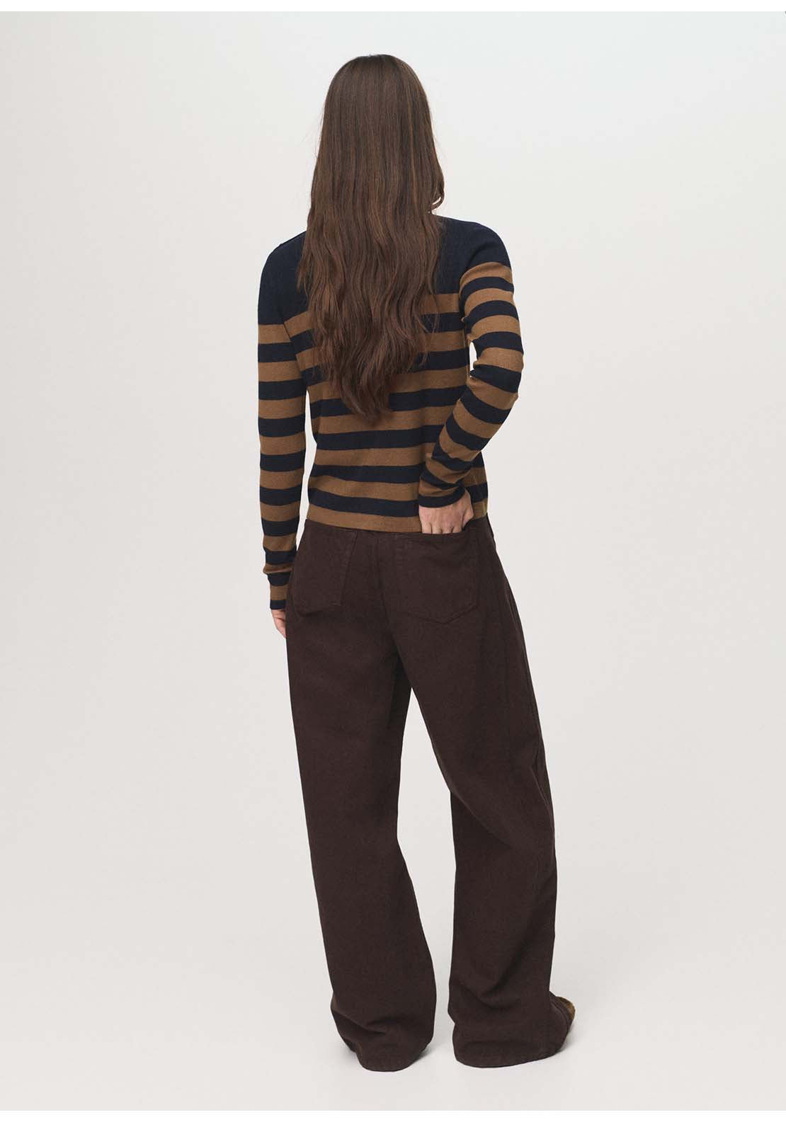 Perkins Neck Sweater With Button - Brown