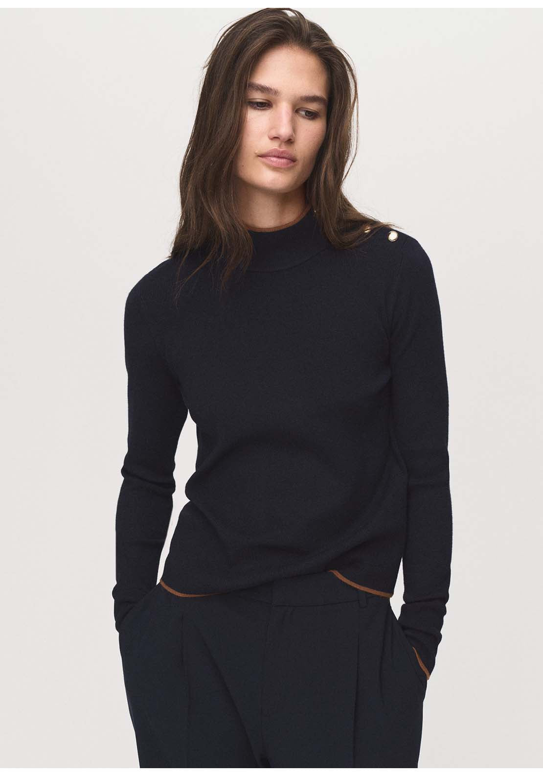 Perkins Neck Sweater With Button - Blue