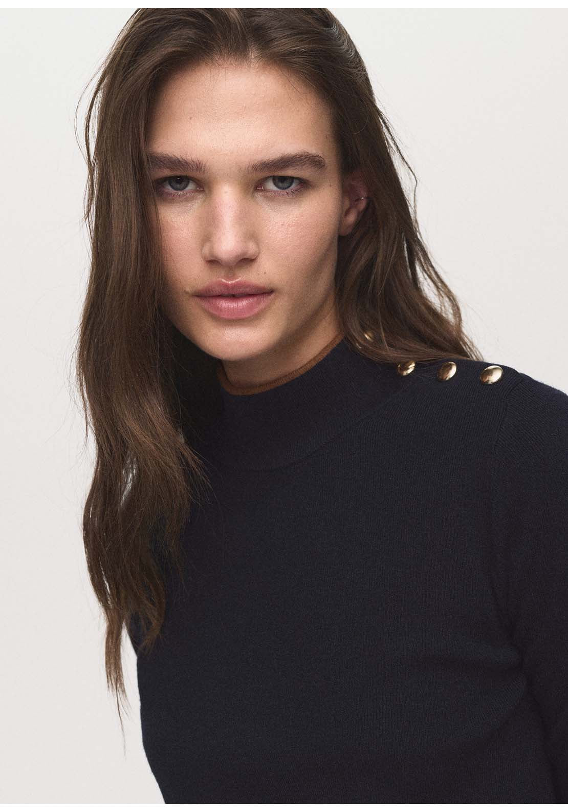 Perkins Neck Sweater With Button - Blue