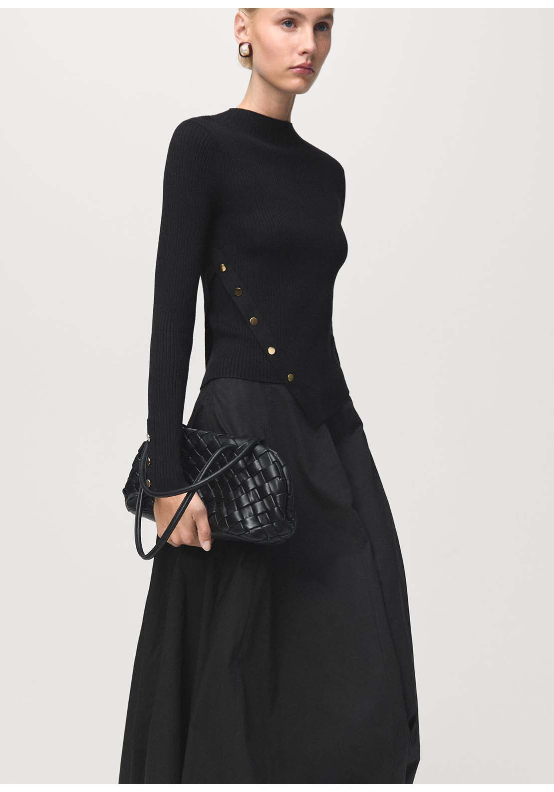 Asymmetrical Buttoned Sweater - Black