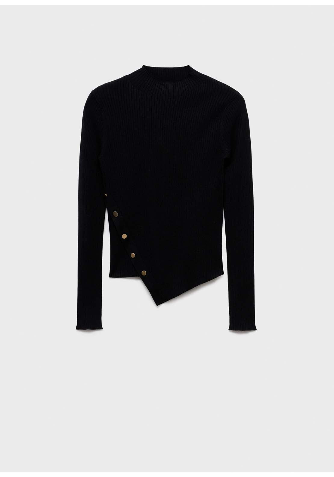 Asymmetrical Buttoned Sweater - Black