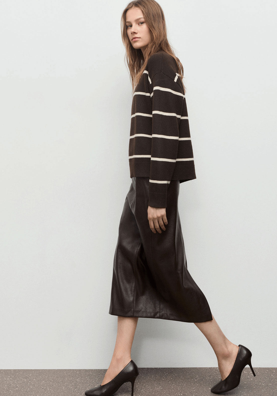 Knit Striped Sweater - Brown