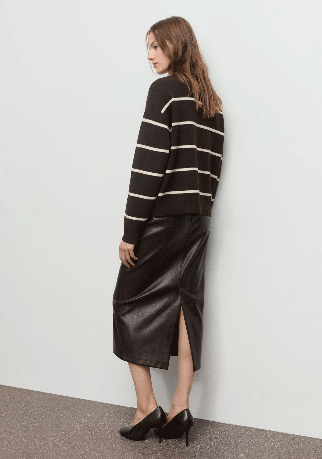 Knit Striped Sweater - Brown