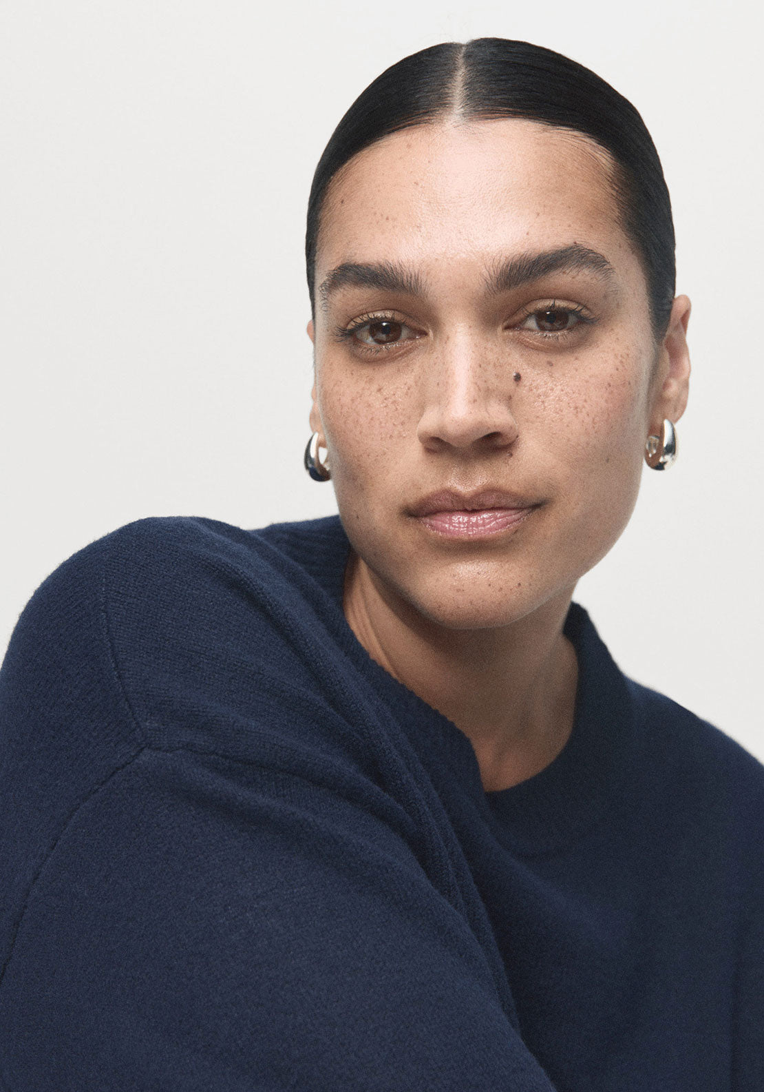 Ribbed Trims Knitted Sweater - Blue