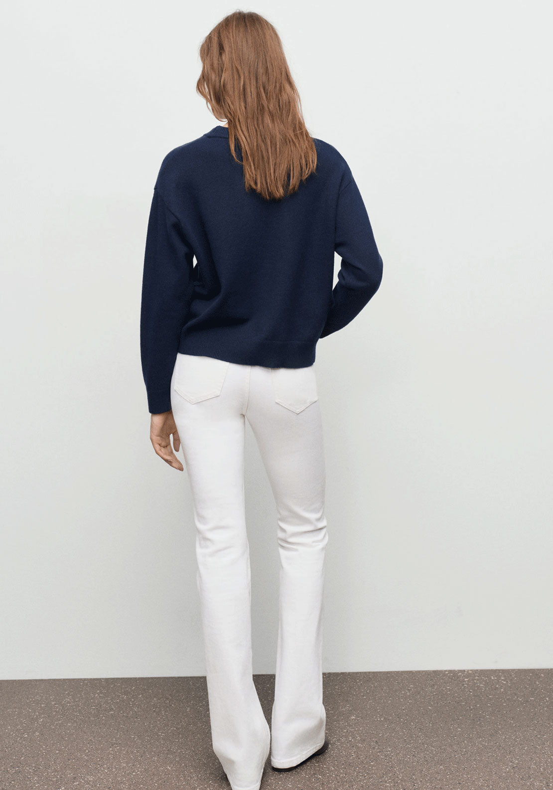 Ribbed Trims Knitted Sweater - Blue