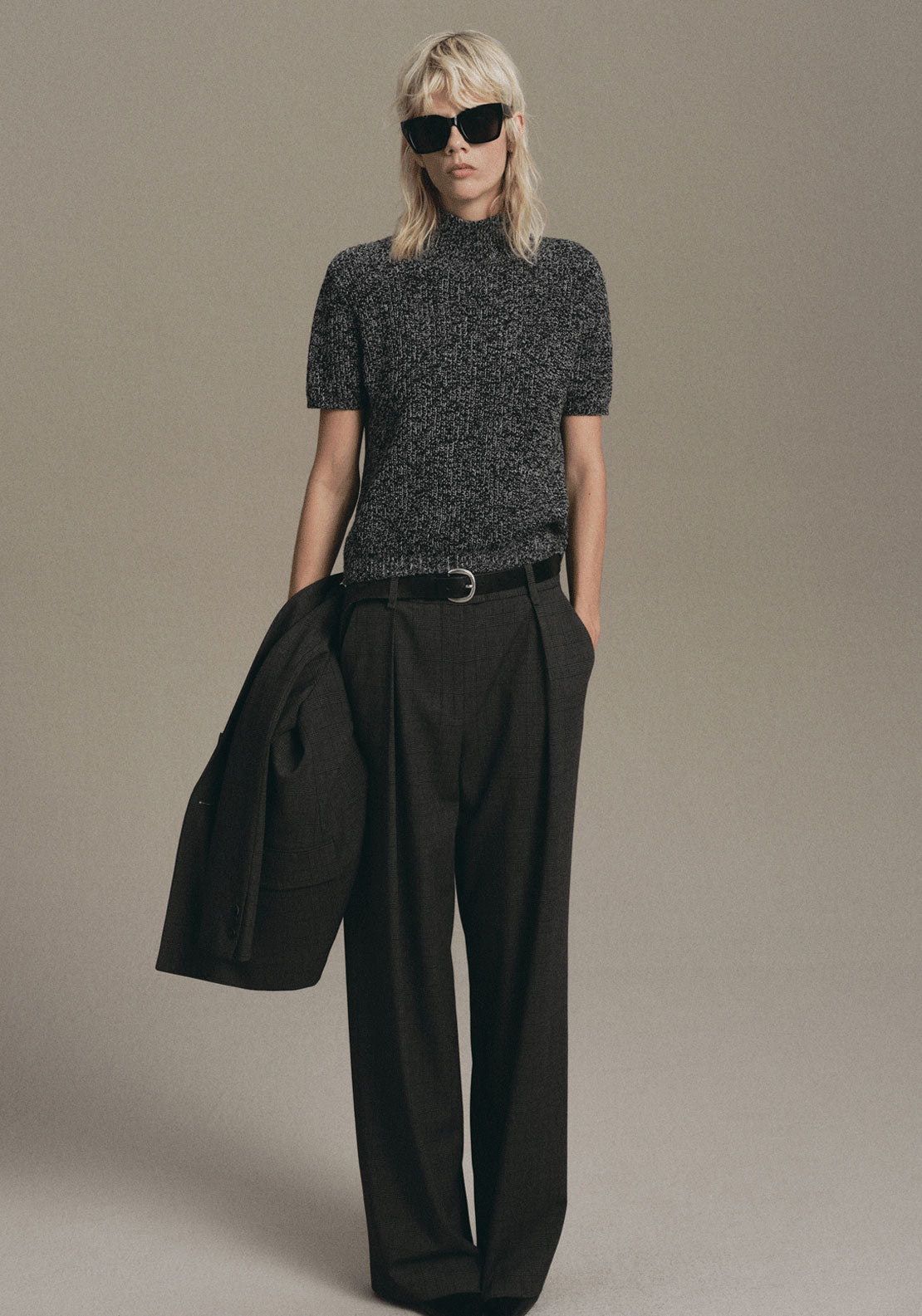 High Neck Short Sleeve Sweater - Black