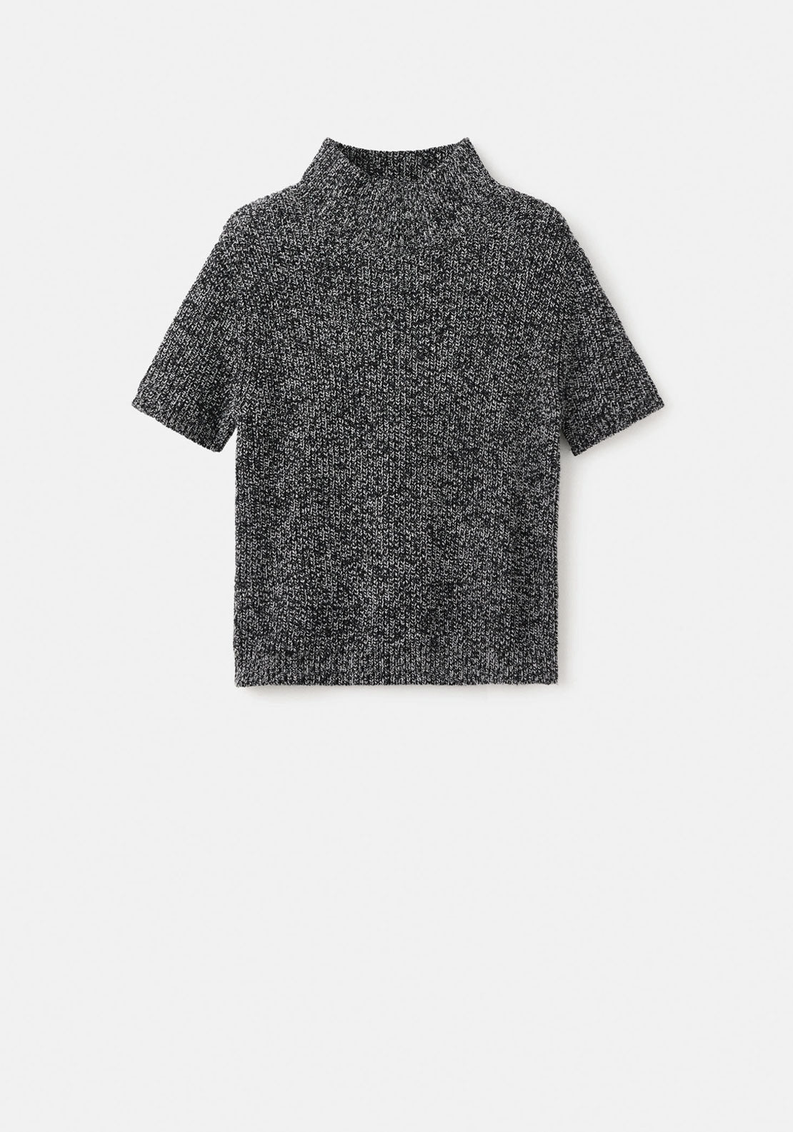 High Neck Short Sleeve Sweater - Black