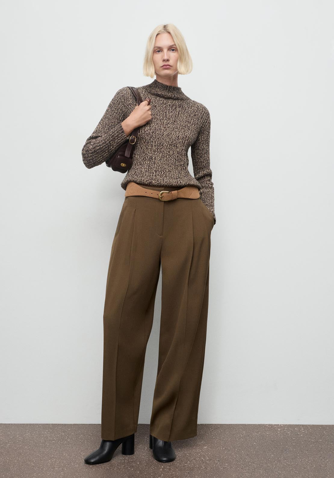 Speckled Perkins Neck Sweater - Brown