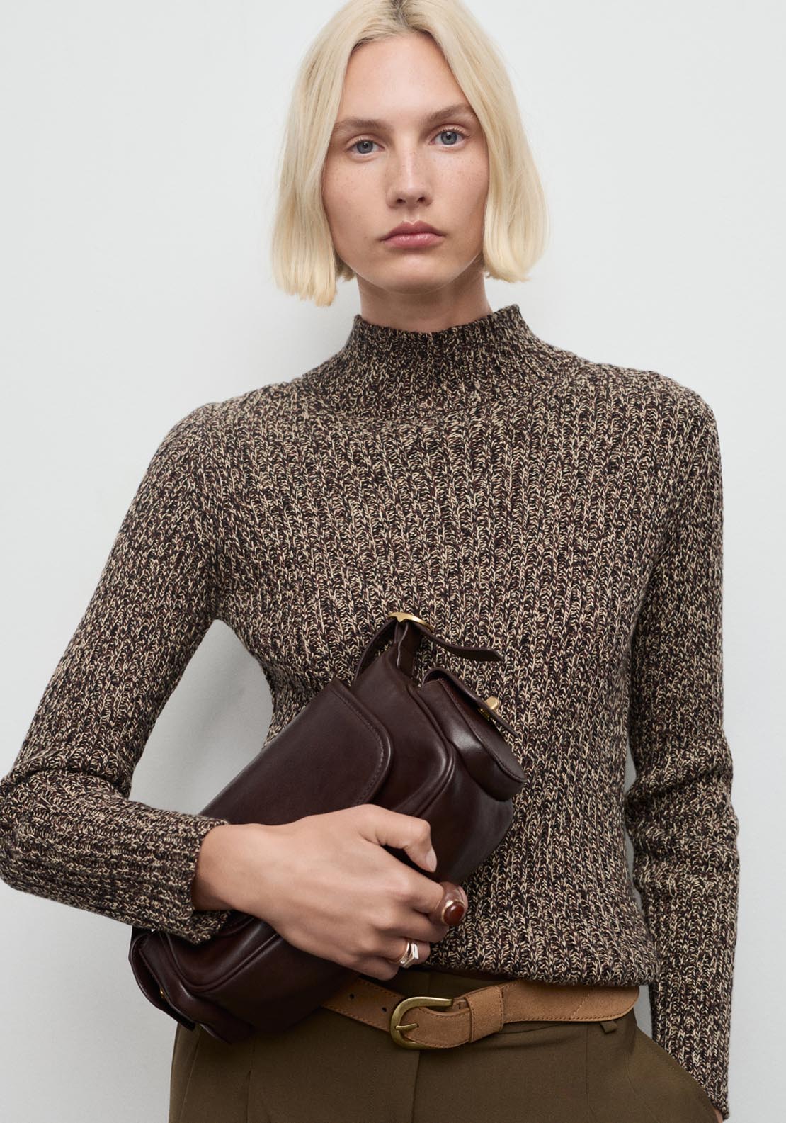 Speckled Perkins Neck Sweater - Brown
