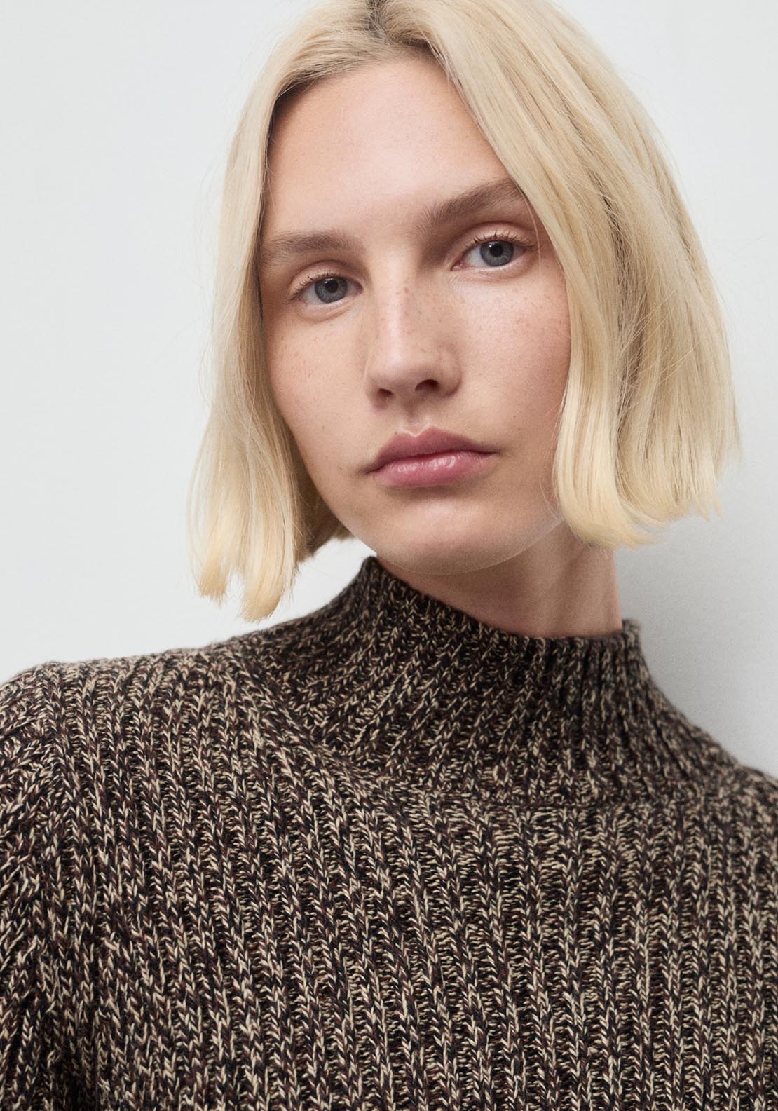 Speckled Perkins Neck Sweater - Brown