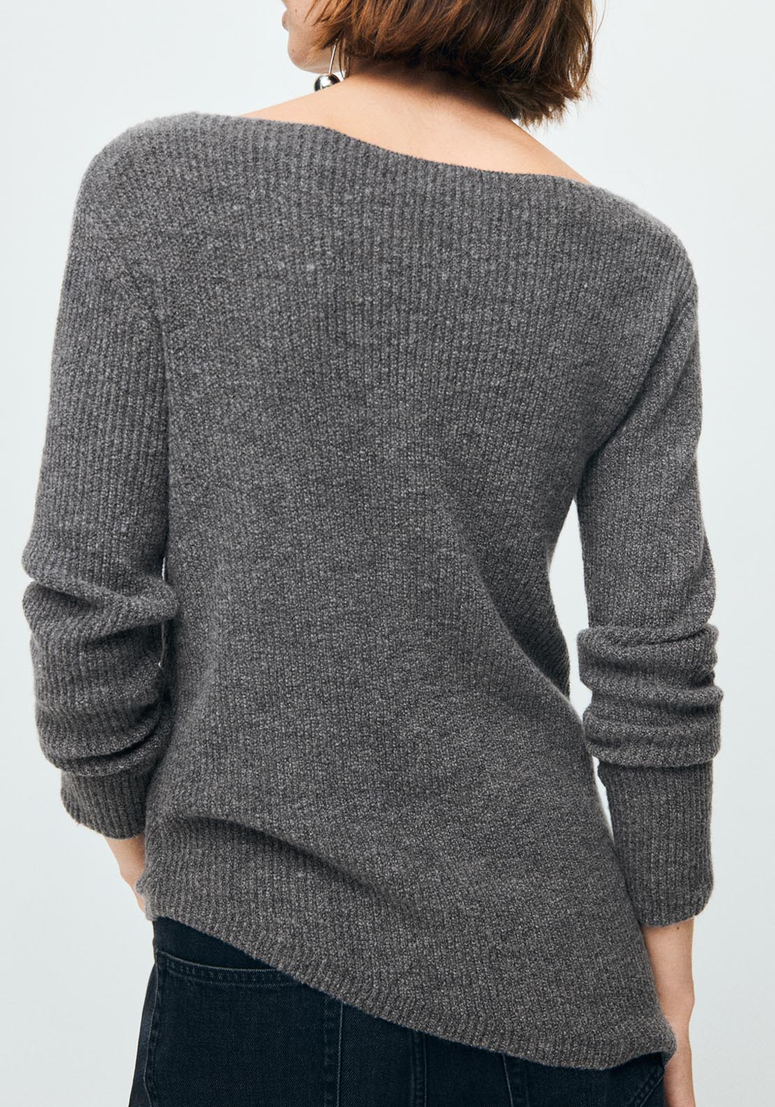 Asymmetrical Sweater With Metallic Detail - Grey