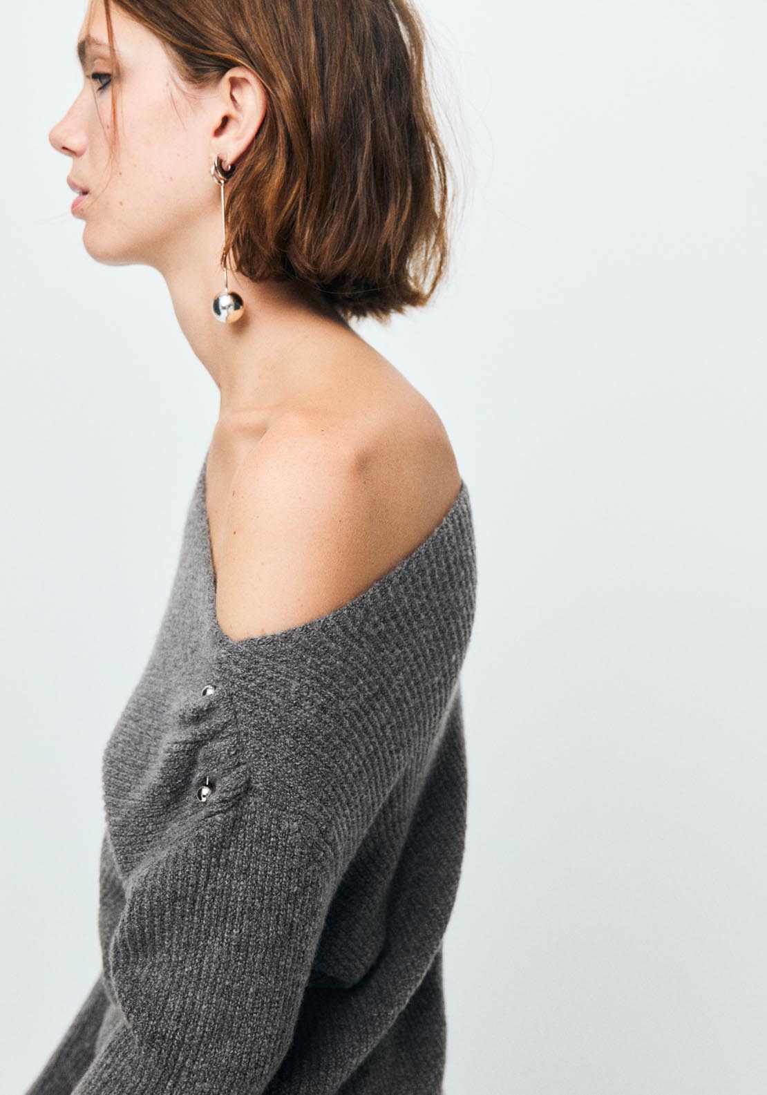 Asymmetrical Sweater With Metallic Detail - Grey