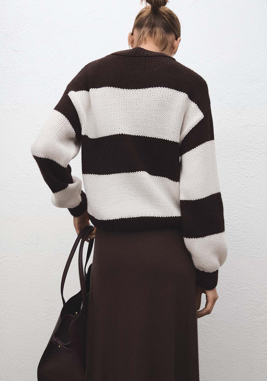 Striped Knit Sweater - Beige
