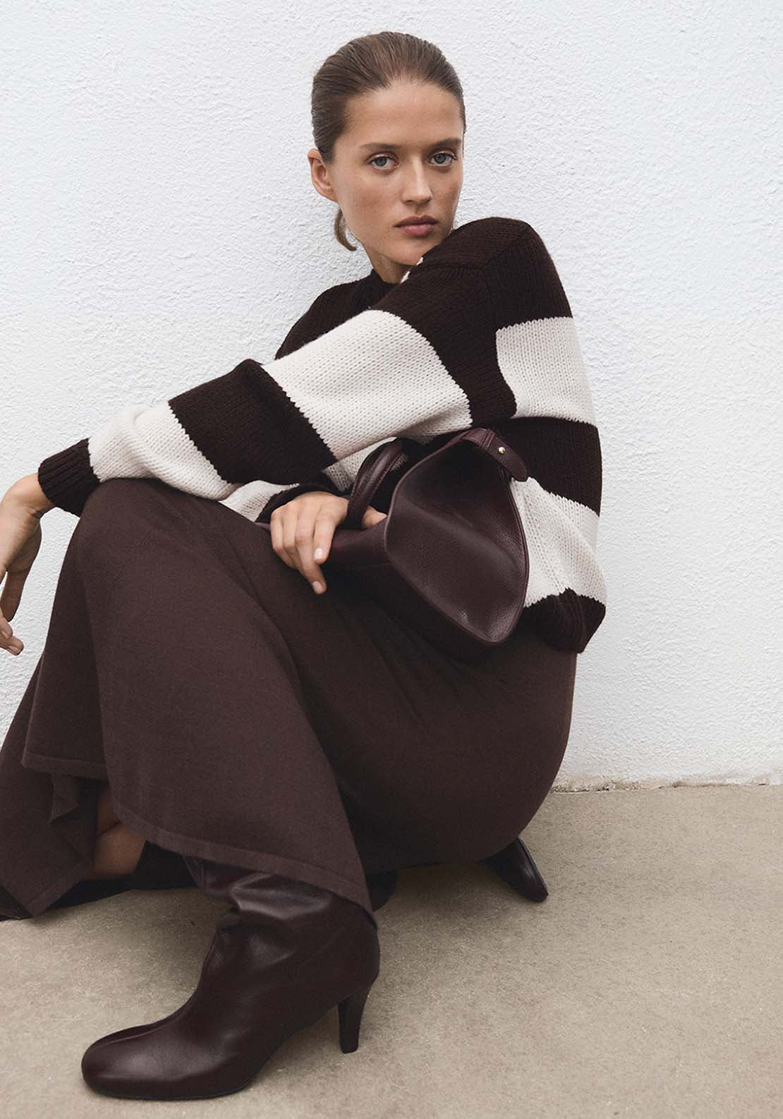 Striped Knit Sweater - Beige