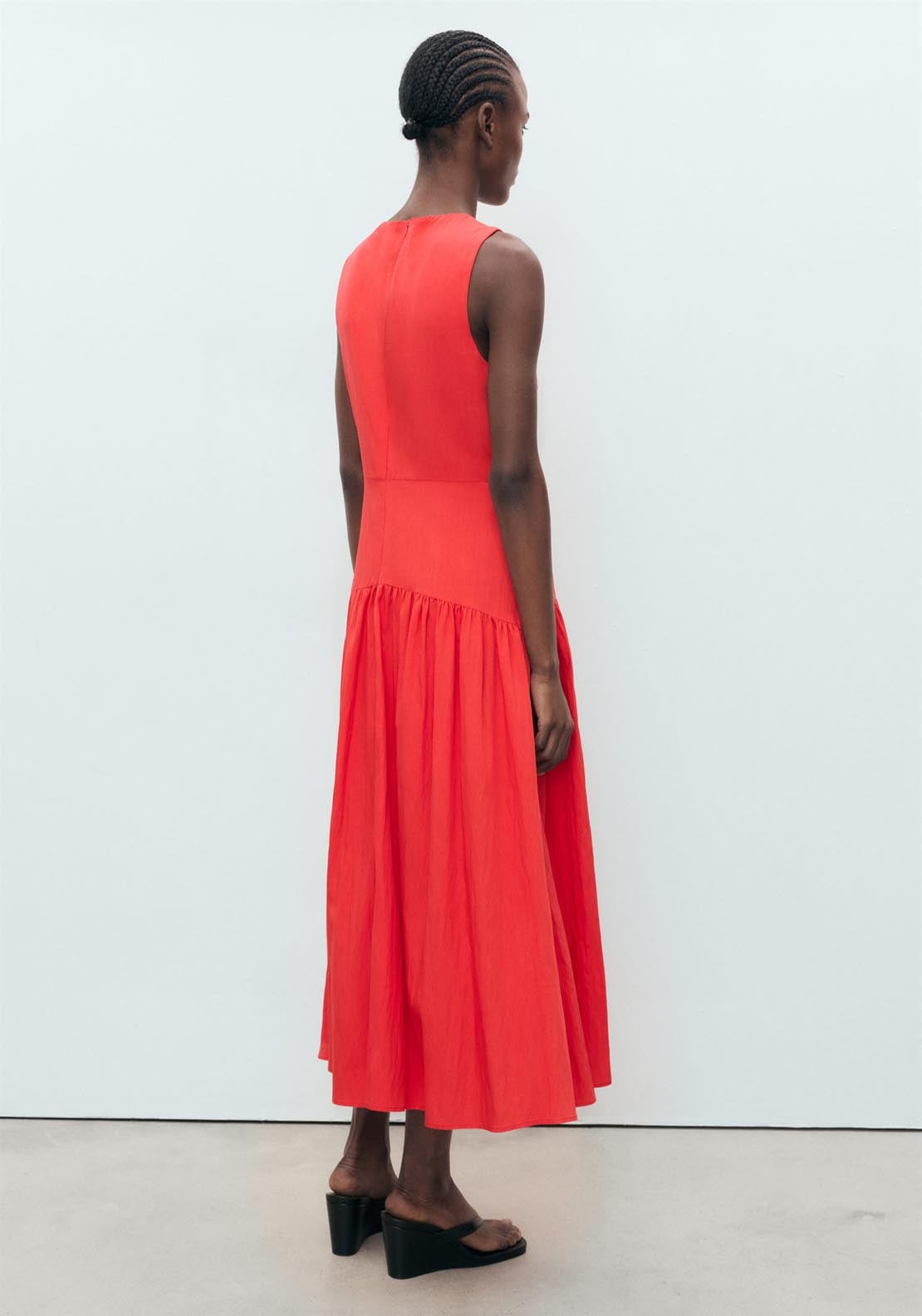 Mango Long Dress With Gathered Hem - Bright Red 2 Shaws Department Stores