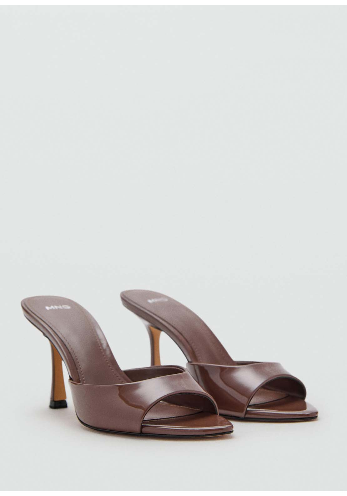 Patent Leather Effect Heeled Sandal - Brown