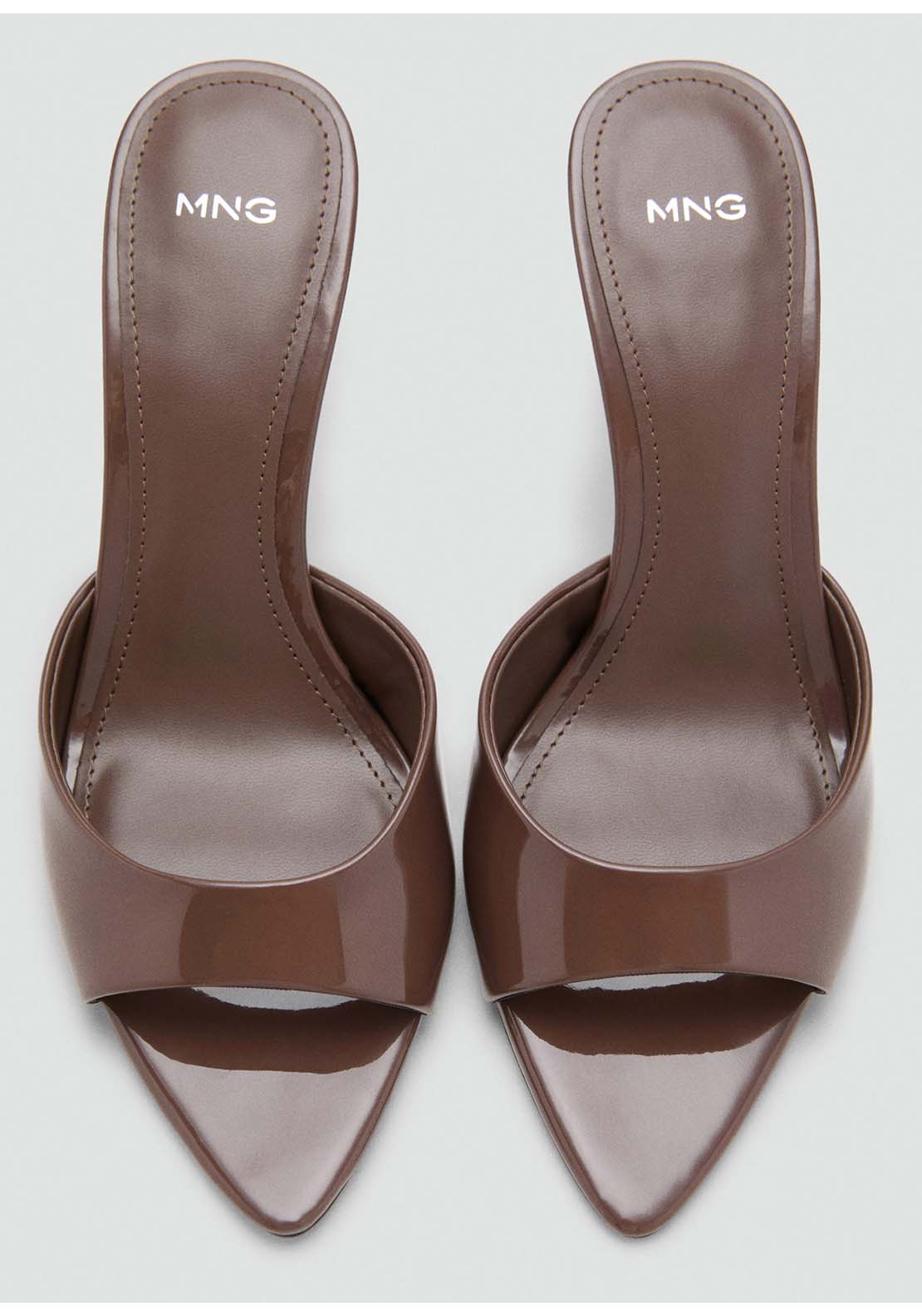Patent Leather Effect Heeled Sandal - Brown