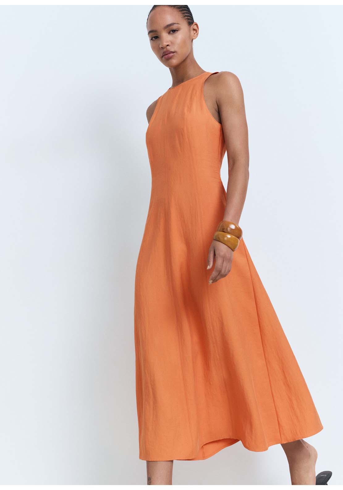 Flared Midi Dress - Orange
