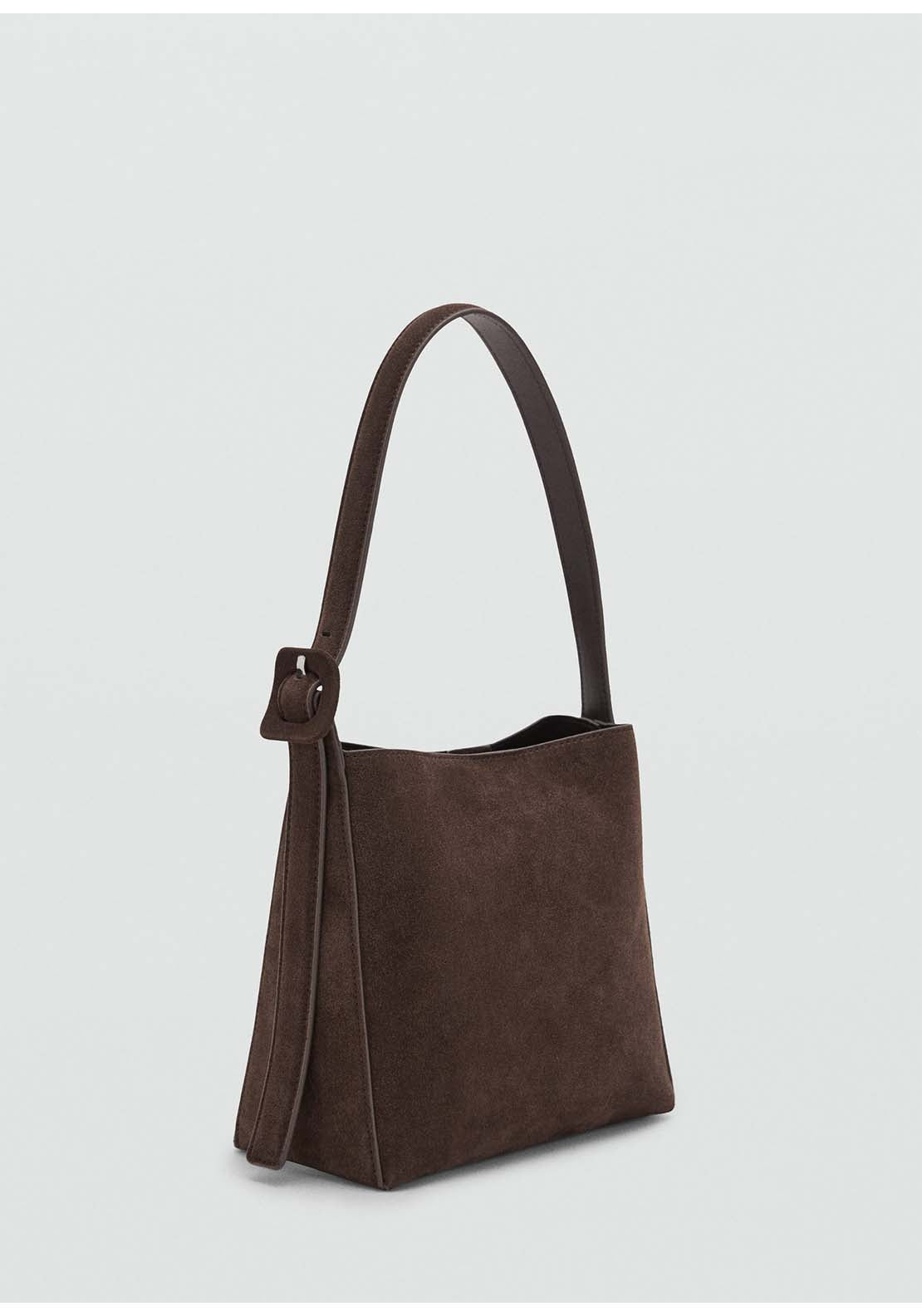 Suede Leather Shopper Bag - Brown