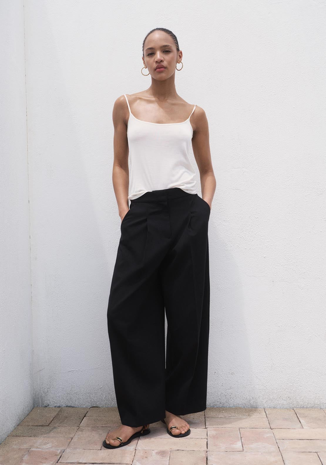 Mango Pleated Wide Leg Trousers - Black 4 Shaws Department Stores