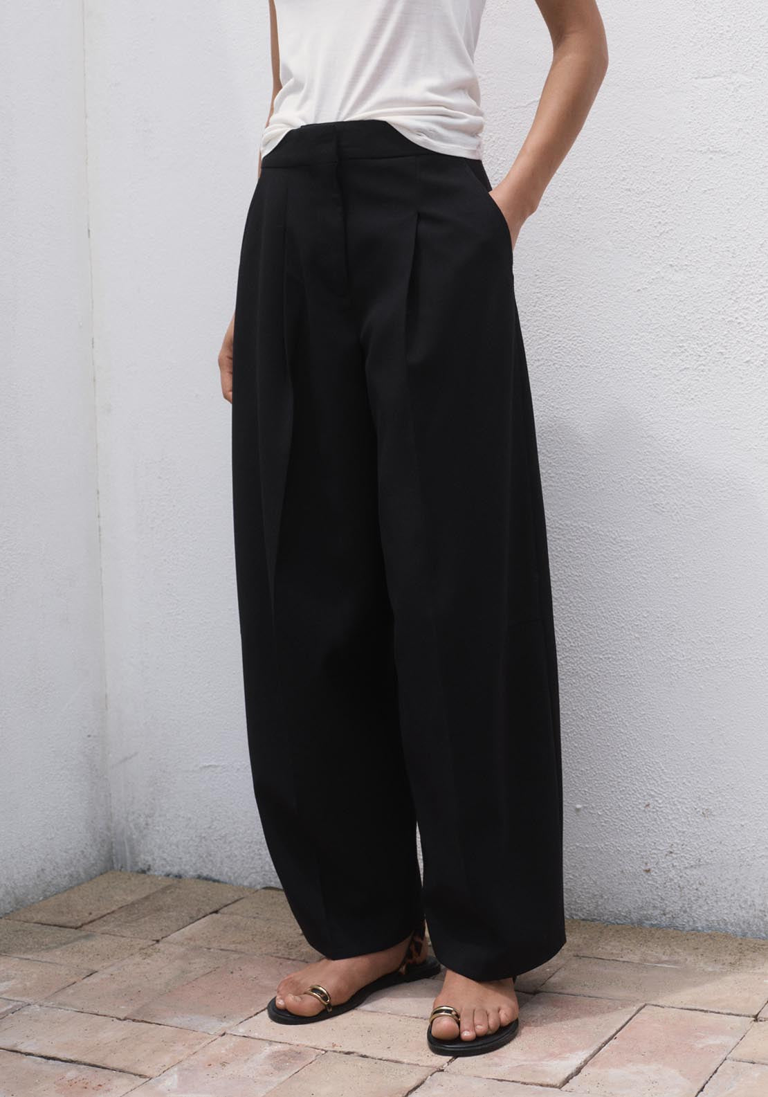 Mango Pleated Wide Leg Trousers - Black 1 Shaws Department Stores