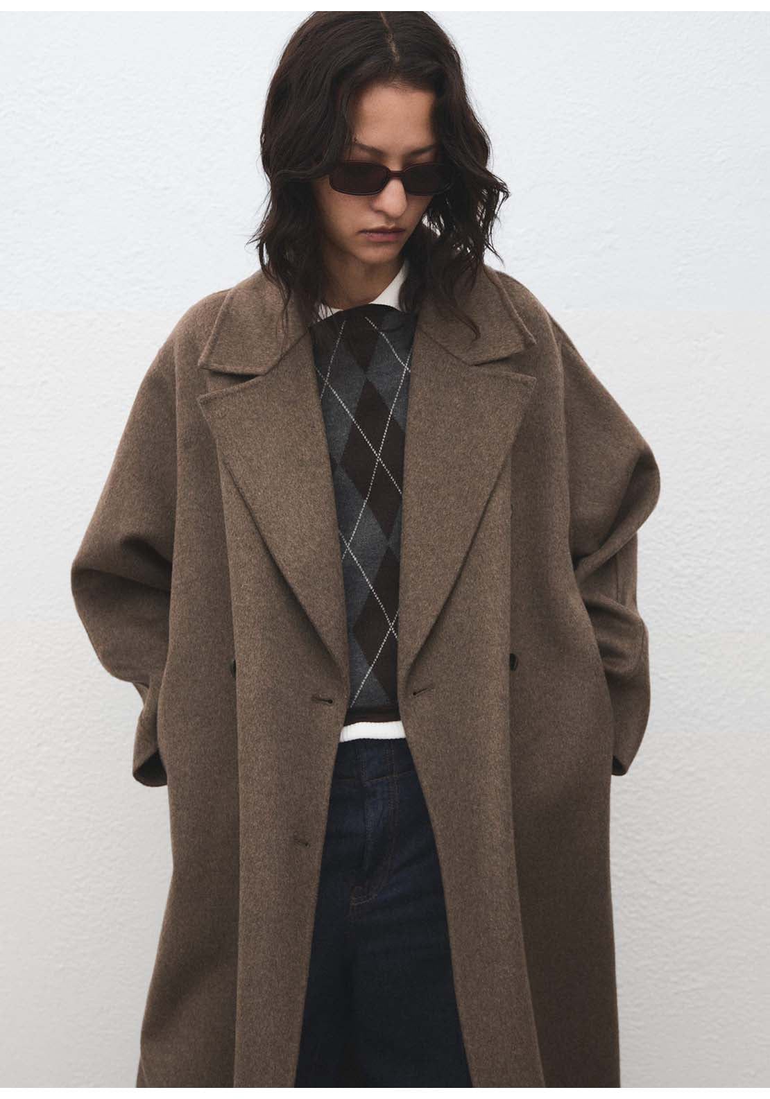 Handmade Oversized Wool Coat - Brown