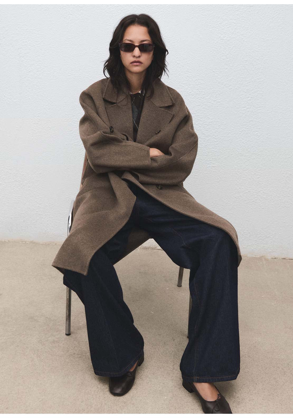 Handmade Oversized Wool Coat - Brown